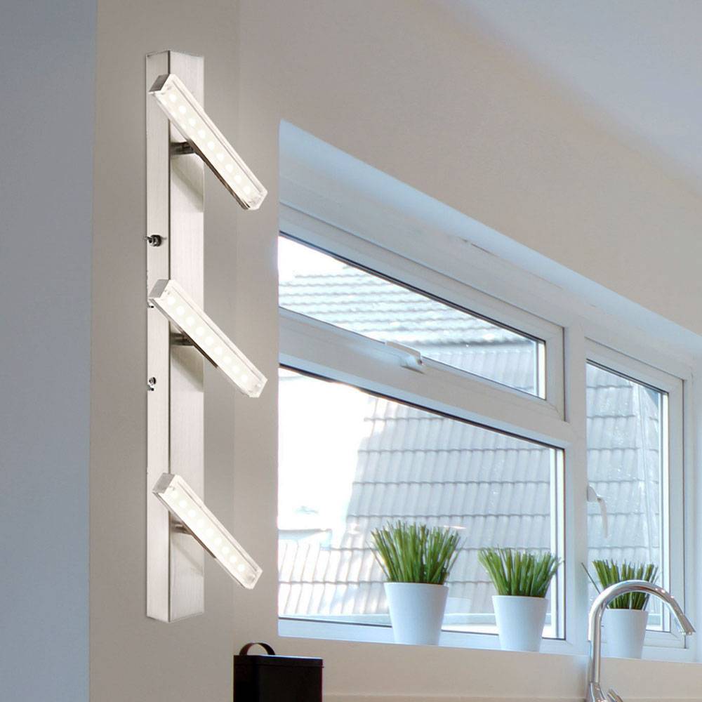 LED Wandleuchte verstellbar Wandlampe 3 flammig Esszimmerlampe Deckenleuchte silber, bewegliche Spots, 3x 3W 185Lm 3000K, HxB 58x17 cm, 2er Set