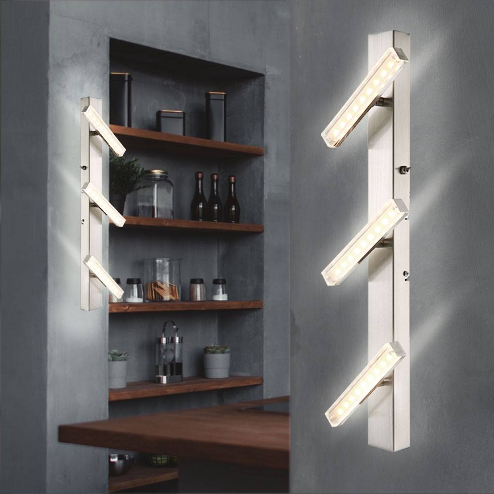 LED Wandleuchte verstellbar Wandlampe 3 flammig Esszimmerlampe Deckenleuchte silber, bewegliche Spots, 3x 3W 185Lm 3000K, HxB 58x17 cm, 2er Set