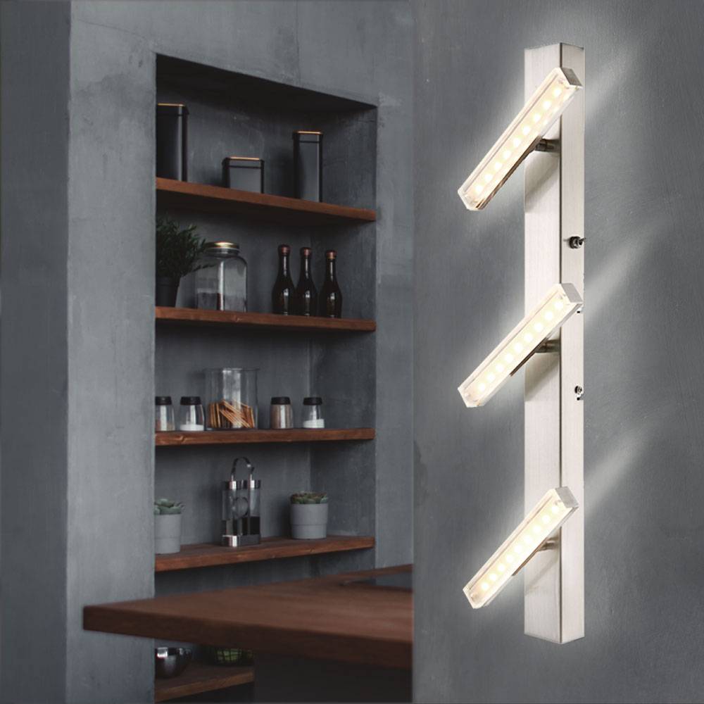 LED Wandleuchte verstellbar Wandlampe 3 flammig Esszimmerlampe Deckenleuchte silber, bewegliche Spots, 3x 3W 185Lm 3000K, HxB 58x17 cm, 2er Set