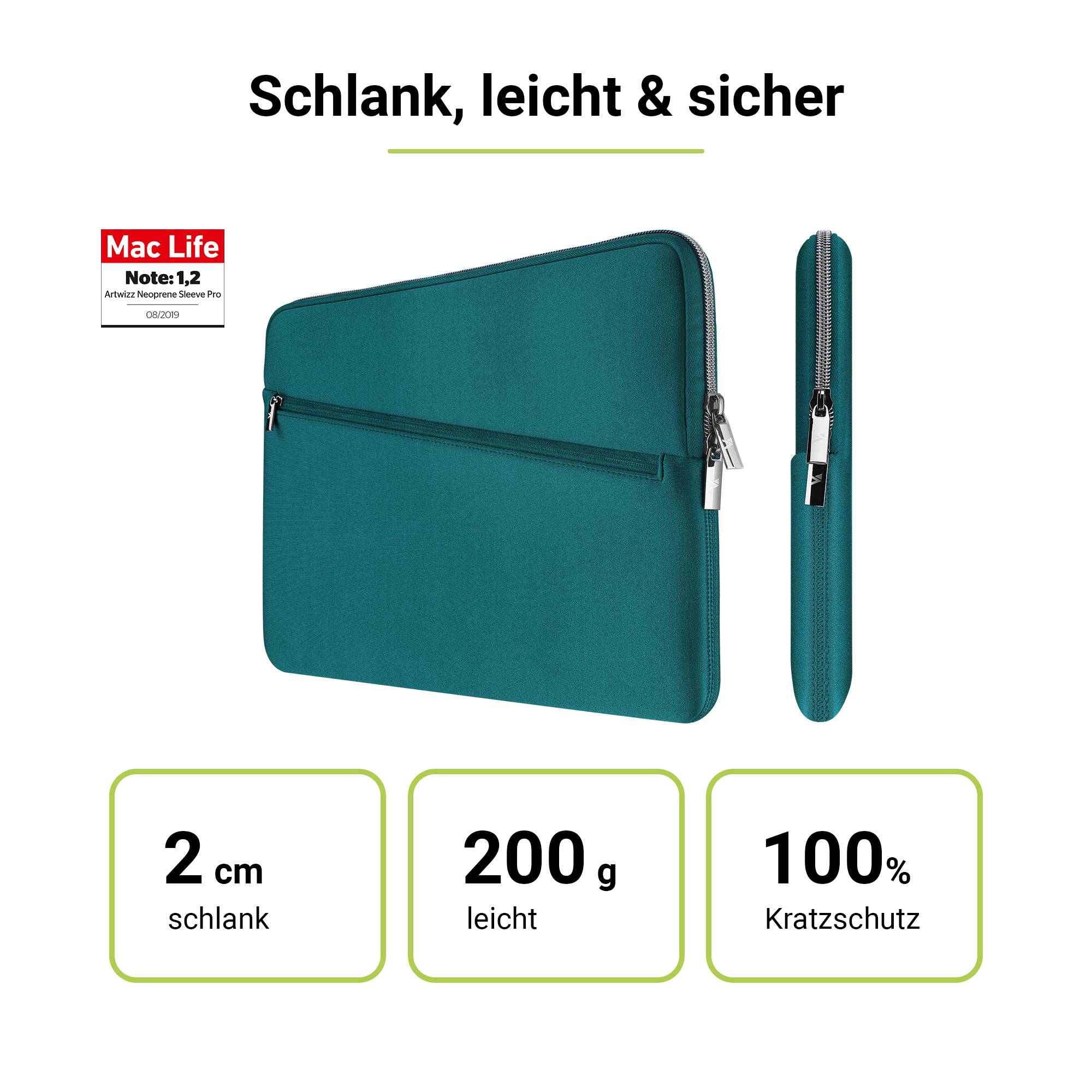 Neoprene Sleeve Pro, Notebook Schutzhülle mit Zubehör-Fach, Petrol