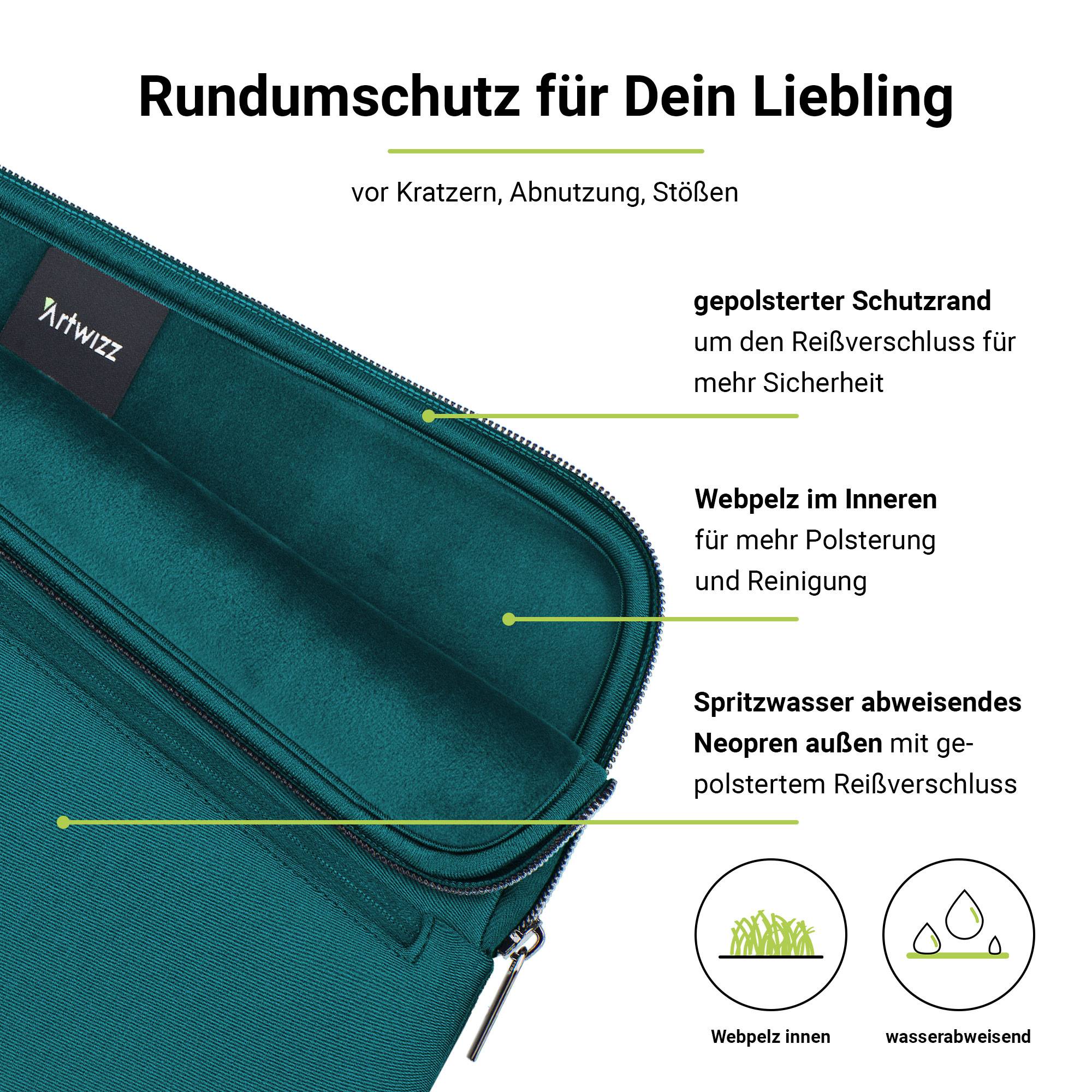 Neoprene Sleeve Pro, Notebook Schutzhülle mit Zubehör-Fach, Petrol