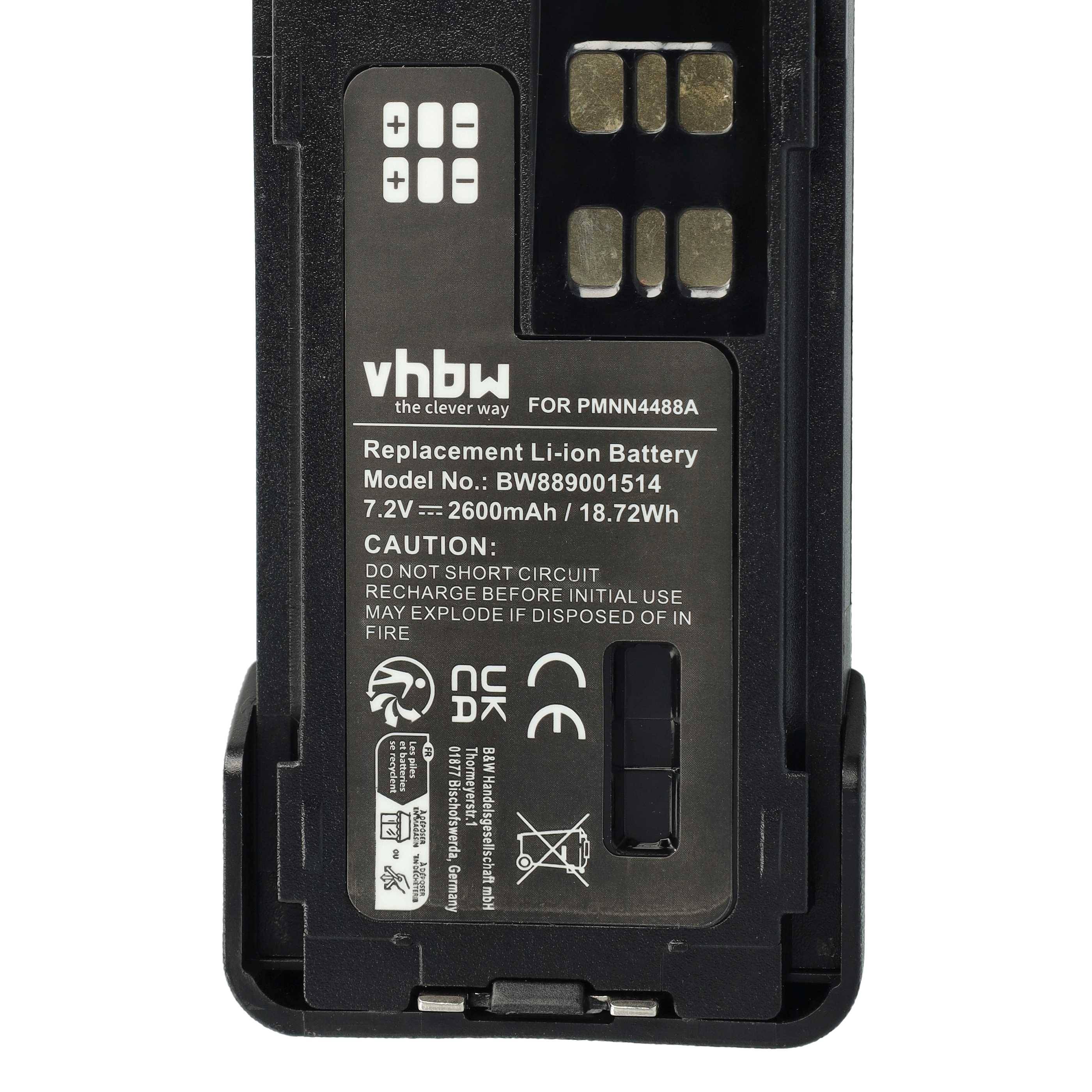 vhbw 1x Akku kompatibel mit Motorola DP4600e, DP4601, DP4601e, DP4600 Funkgerät, Walkie Talkie (2600 mAh, 7,4 V, Li-Ion) + Gürtelclip
