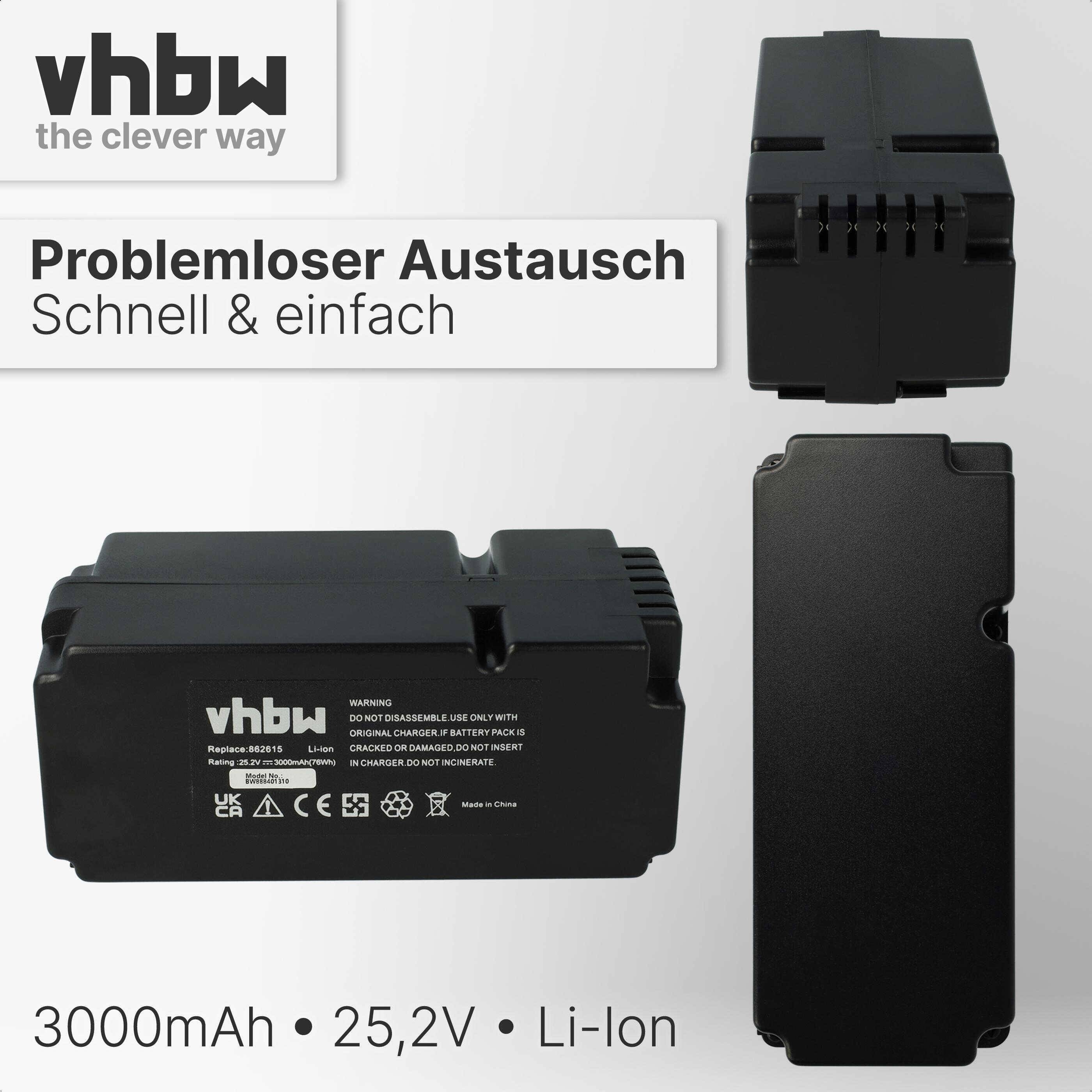 vhbw Akku kompatibel mit Grizzly MR 400, MR 1200, MR 1000, R800 Easy, MR 600 Rasenmäher (3000mAh, 25,2V, Li-Ion)