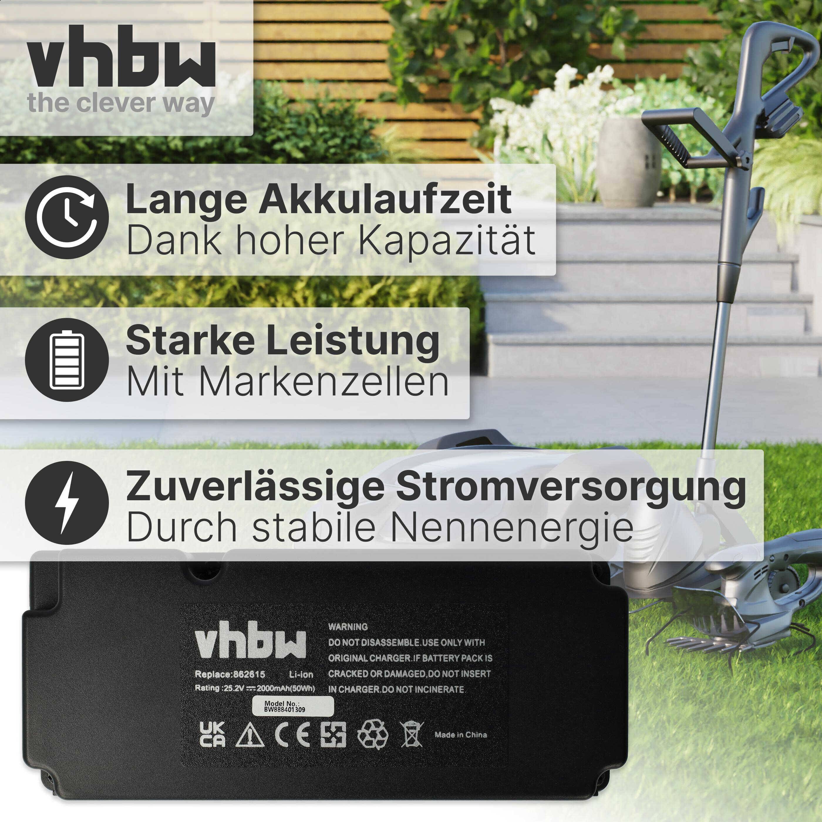 vhbw Akku kompatibel mit Garden Feelings R800Easy | Rasenmäher Rasenroboter (2000mAh, 25,2V, Li-Ion)