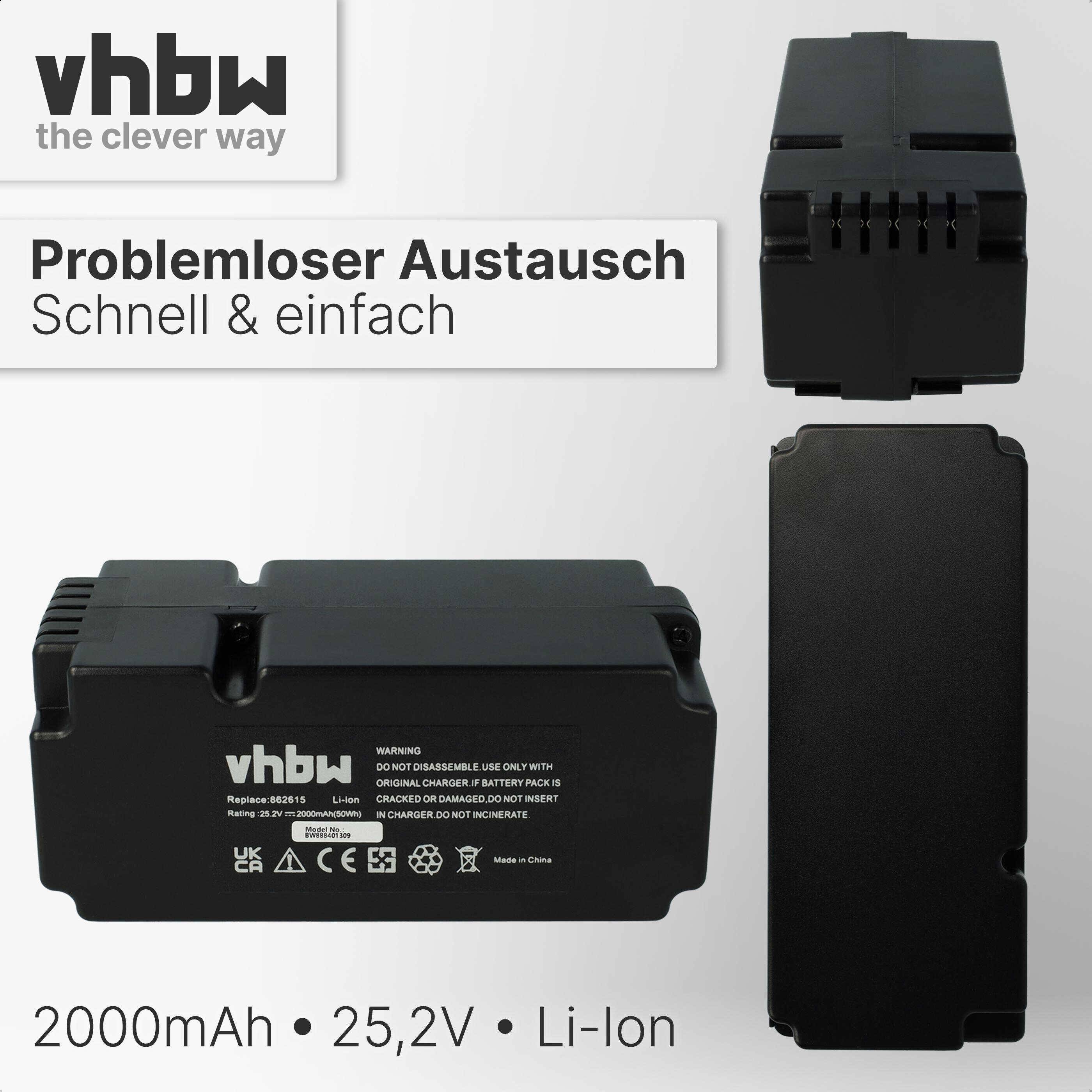 vhbw Akku Ersatz für 862601, 862615, 862617, 862618, 0862622, 0862622001 für Rasenmäher Rasenroboter (2000mAh, 25,2V, Li-Ion)
