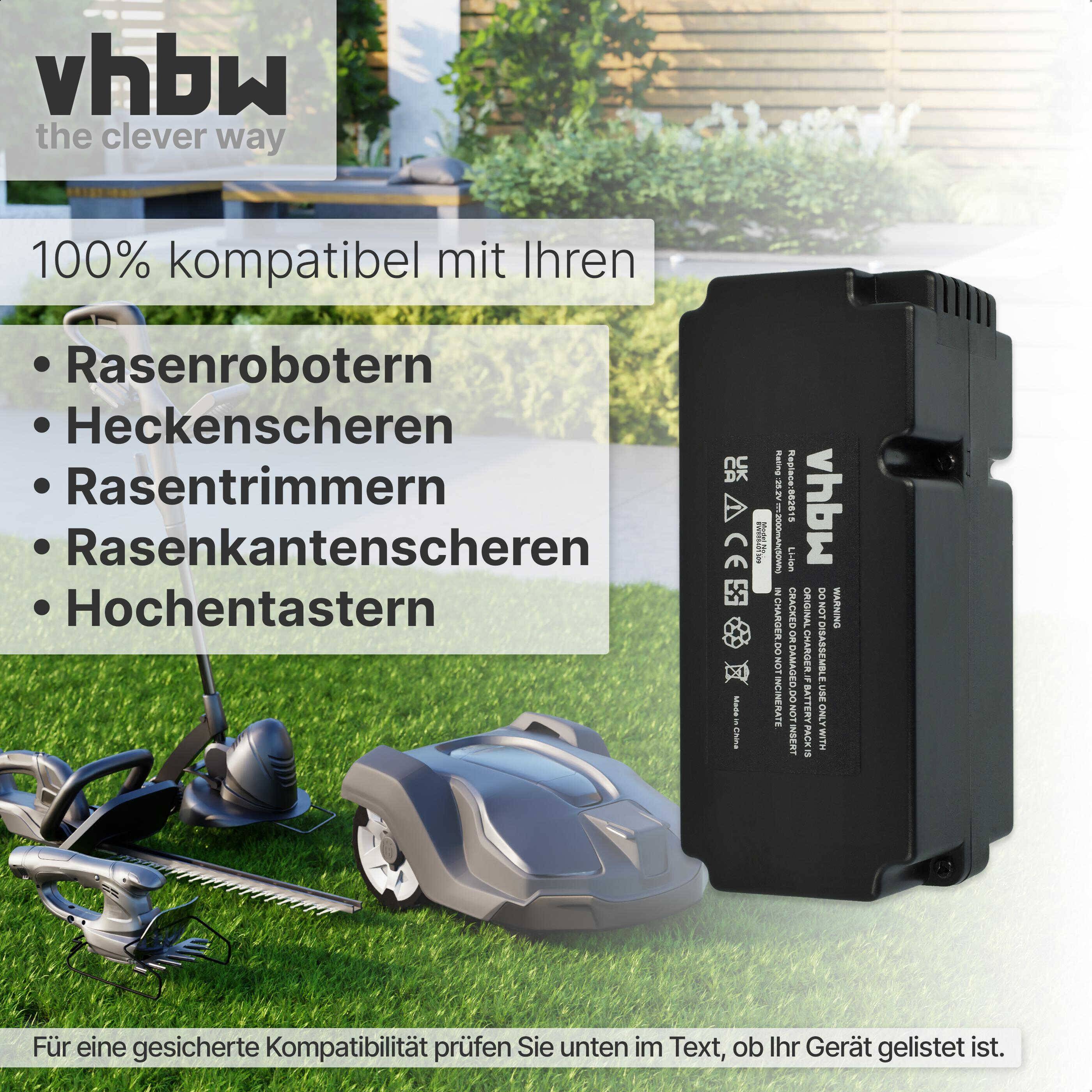 vhbw Akku Ersatz für 862601, 862615, 862617, 862618, 0862622, 0862622001 für Rasenmäher Rasenroboter (2000mAh, 25,2V, Li-Ion)