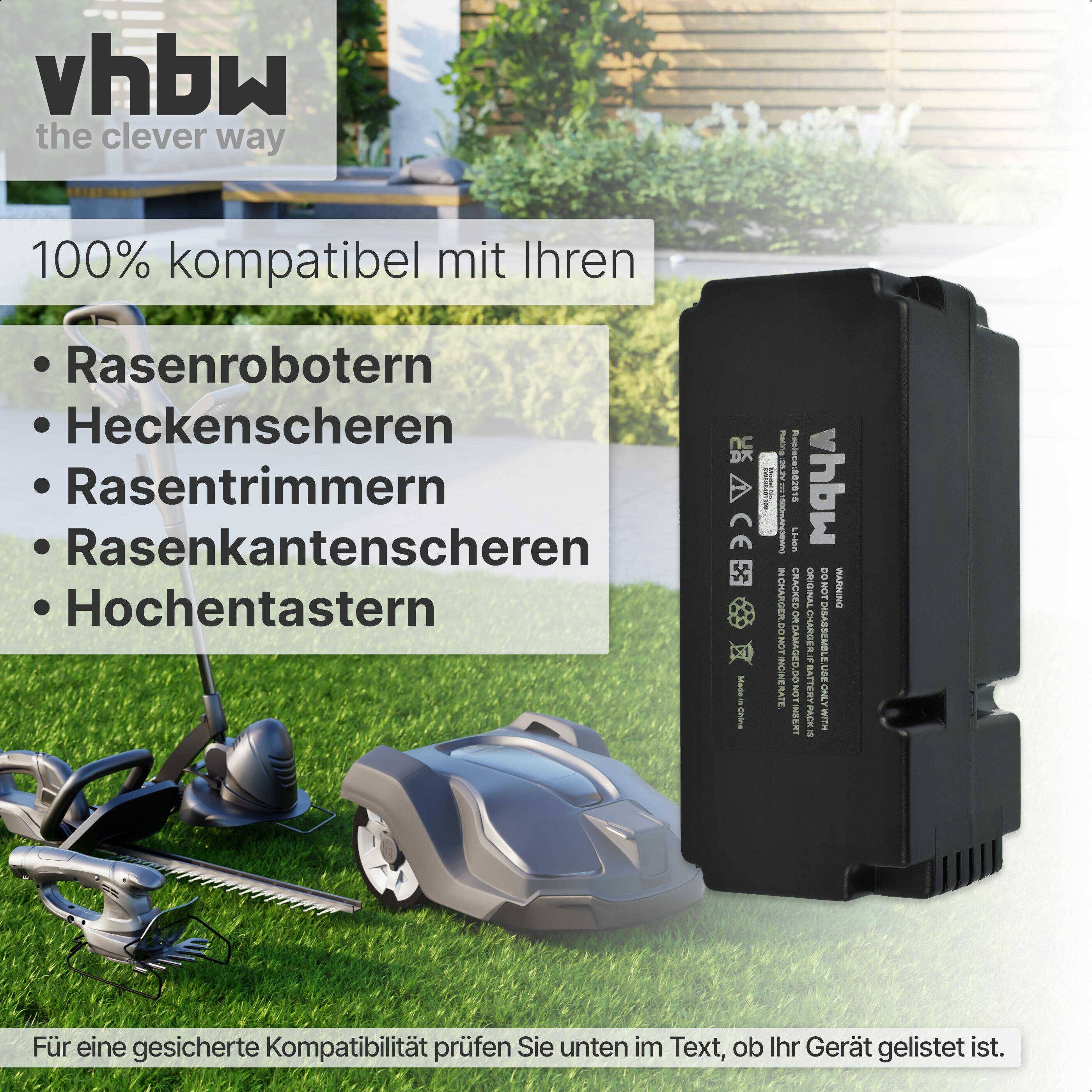 vhbw Akku kompatibel mit Mr.Gardener MR 600, MR 400, MR 1200, MR 1000 Rasenmäher (1500mAh, 25,2V, Li-Ion)