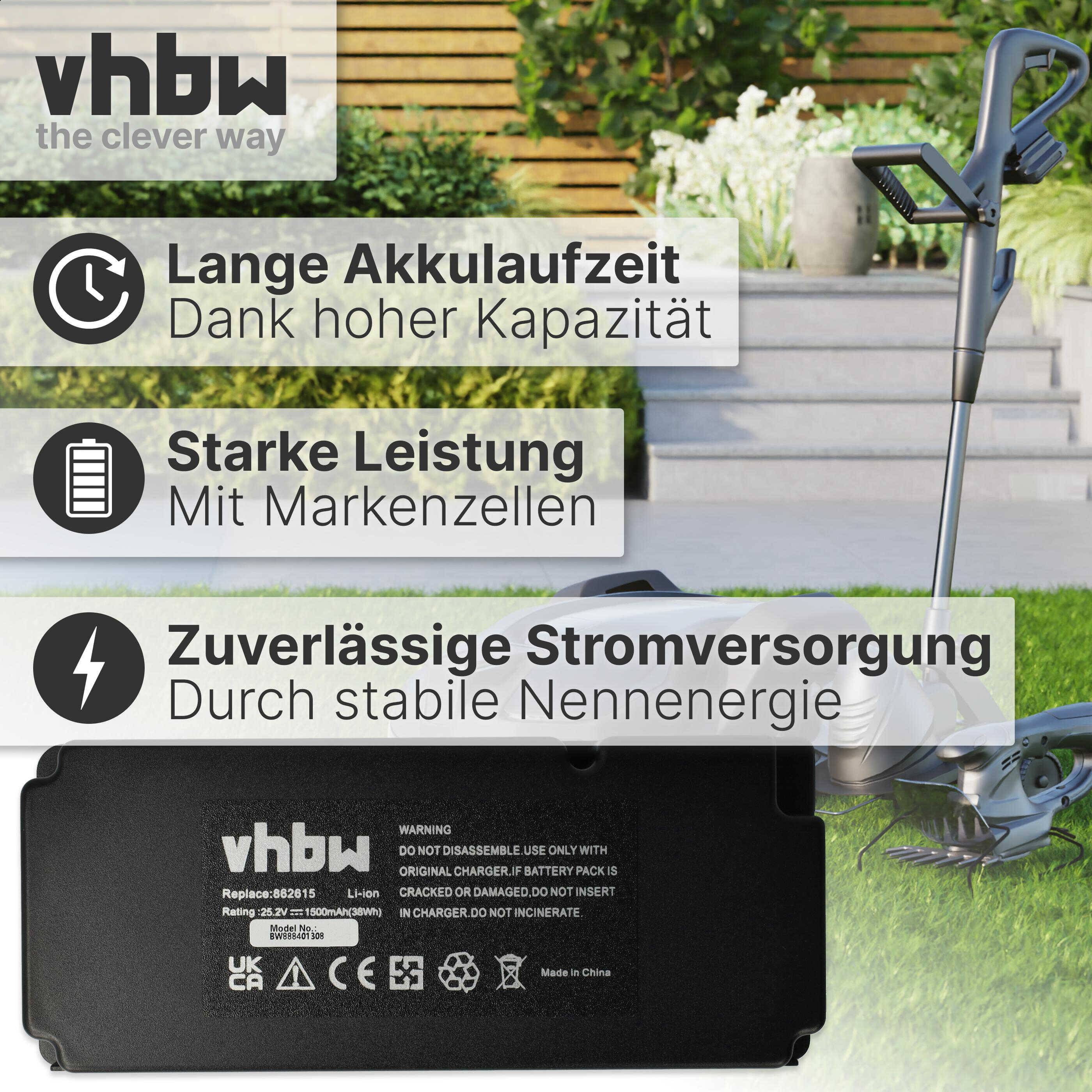 vhbw Akku kompatibel mit Biltema RM1000 | Rasenmäher Rasenroboter (1500mAh, 25,2V, Li-Ion)