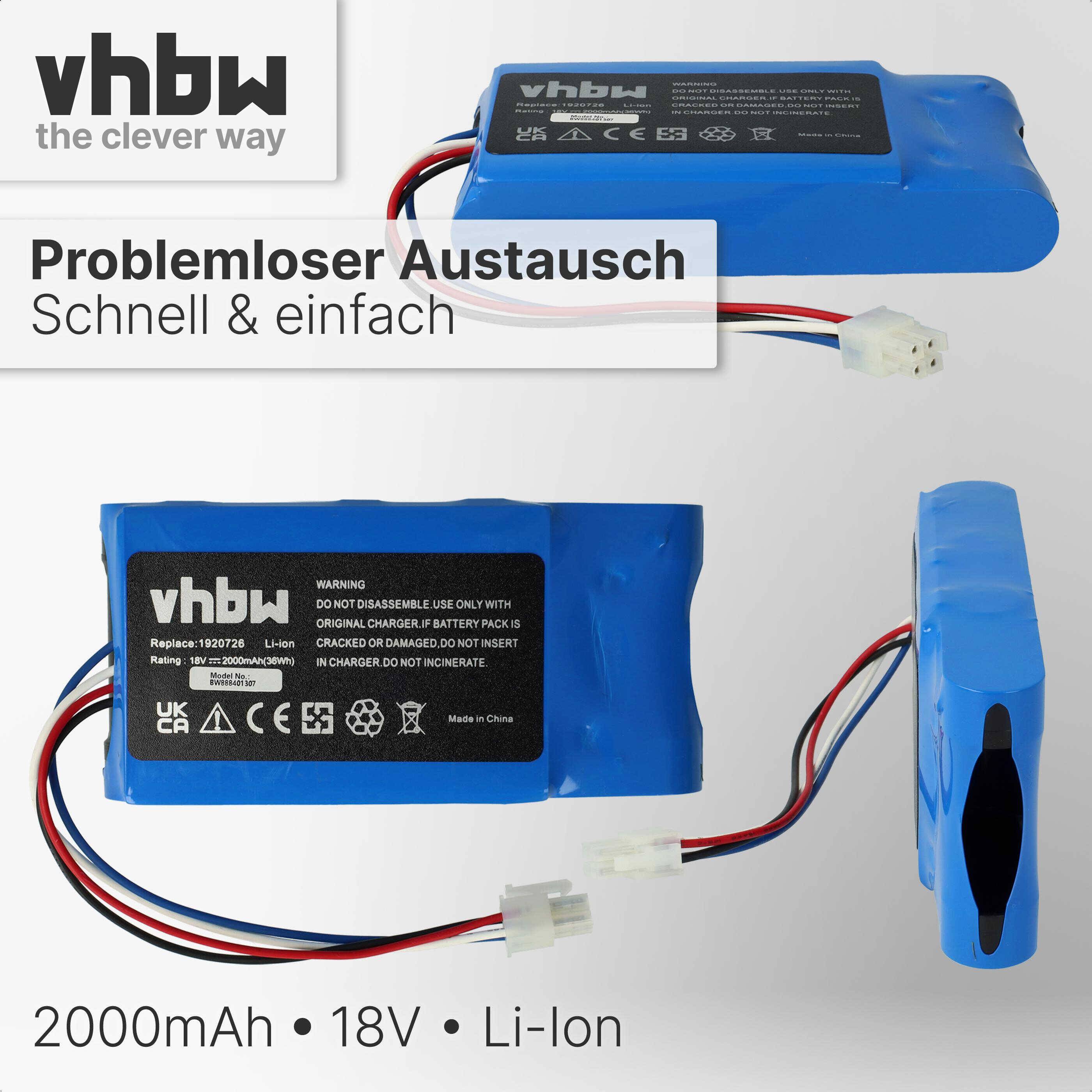 vhbw Akku Ersatz für Yard Force 1920726, GMBE-SP10283, GMBE-SP11571 für Rasenroboter Rasenmäher (2000mAh 18V Li-Ion)