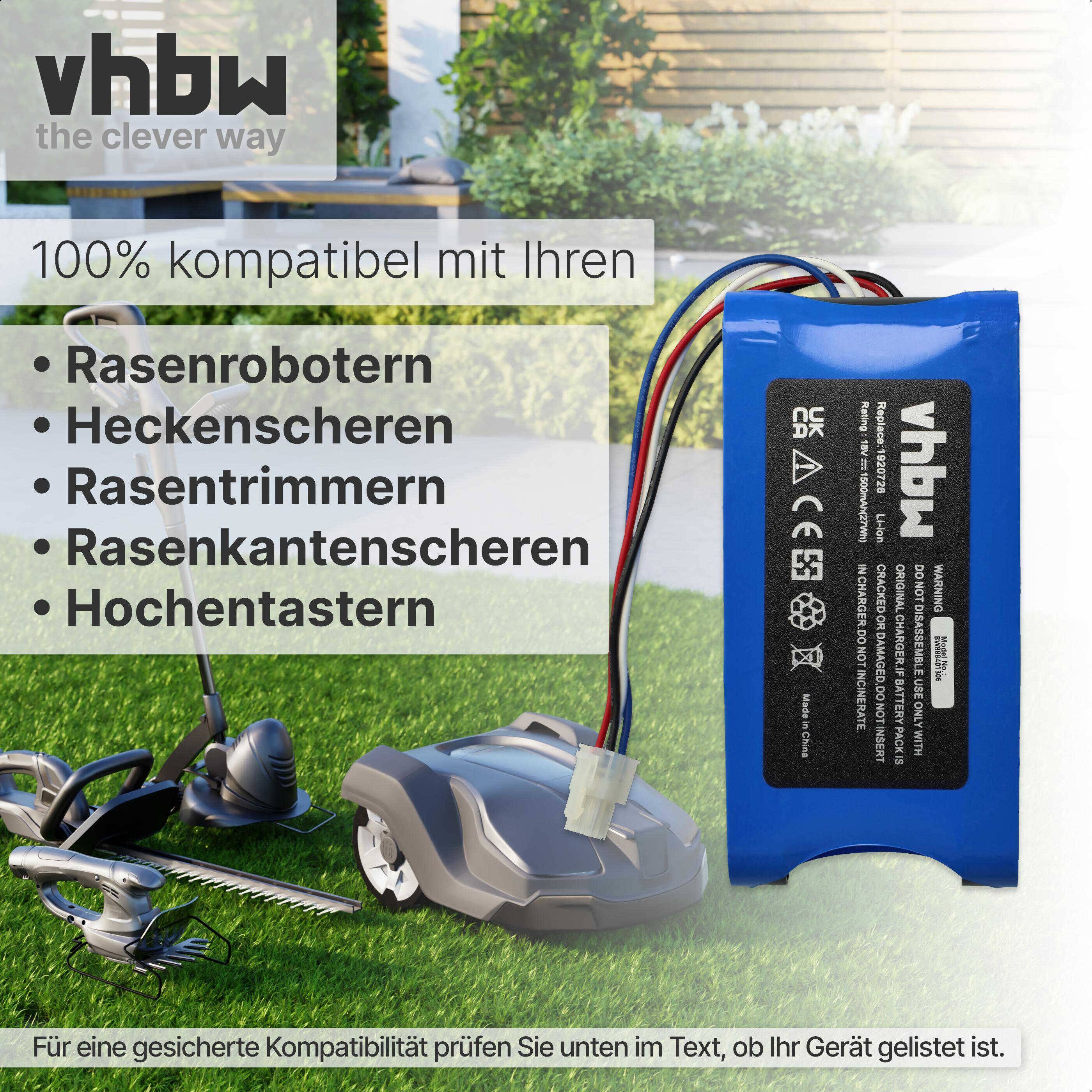 vhbw Akku kompatibel mit Yard Force Compact 400Ri, 280R Rasenroboter Rasenmäher (1500mAh 18V Li-Ion)