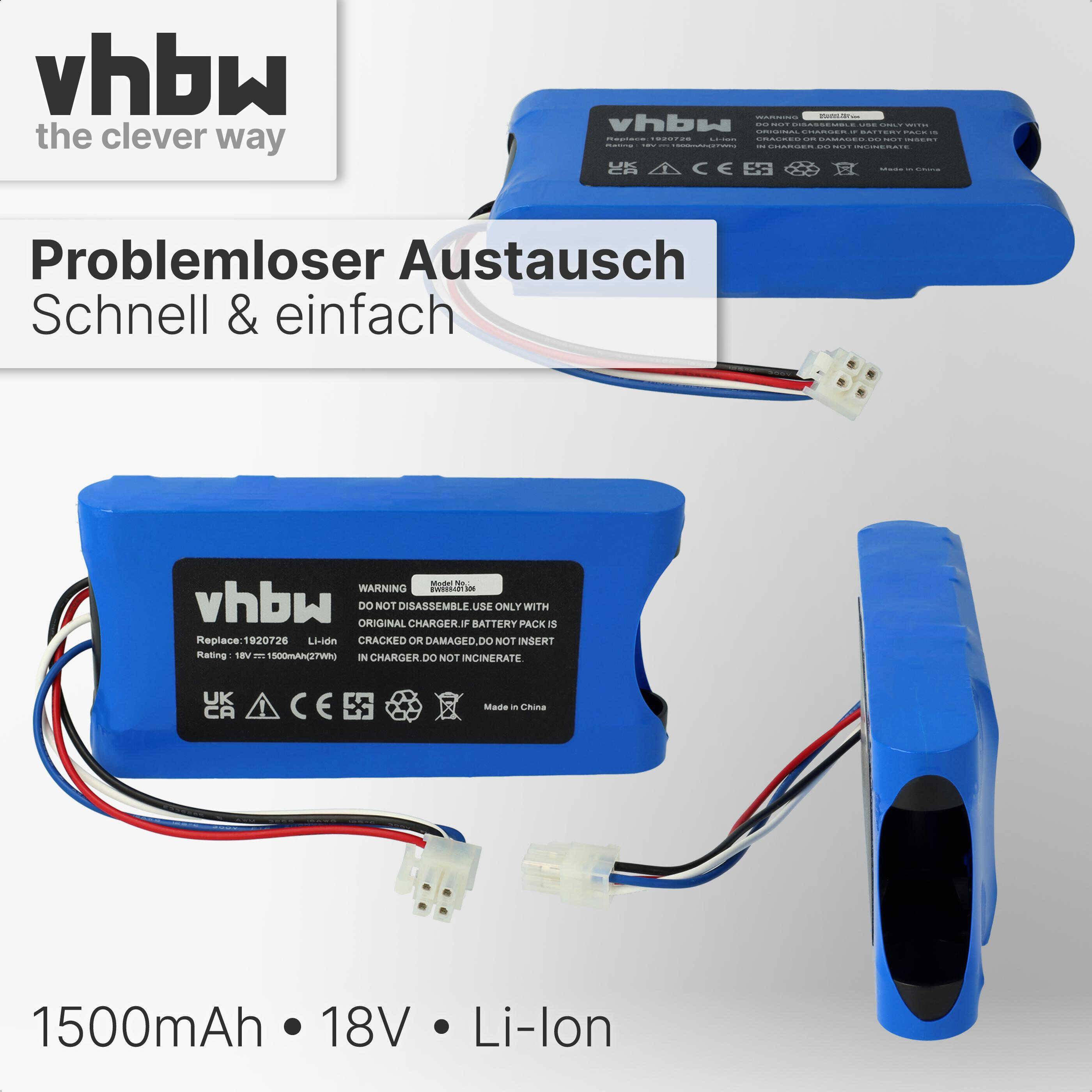 vhbw Akku kompatibel mit Yard Force Amiro 400, 400i, 350i, 350 Rasenroboter Rasenmäher (1500mAh 18V Li-Ion)