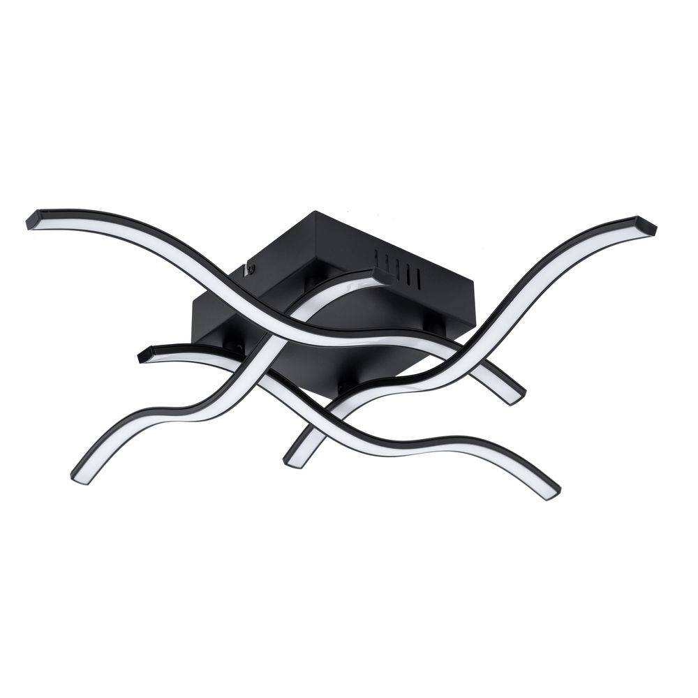 Deckenleuchte im Wellen Design Deckenlampe geschwungen, Stahl schwarz Kunststoff klar, 19 Watt LED 1920 Lumen warmweiß, Wohnzimmer Schlafzimmer Flur