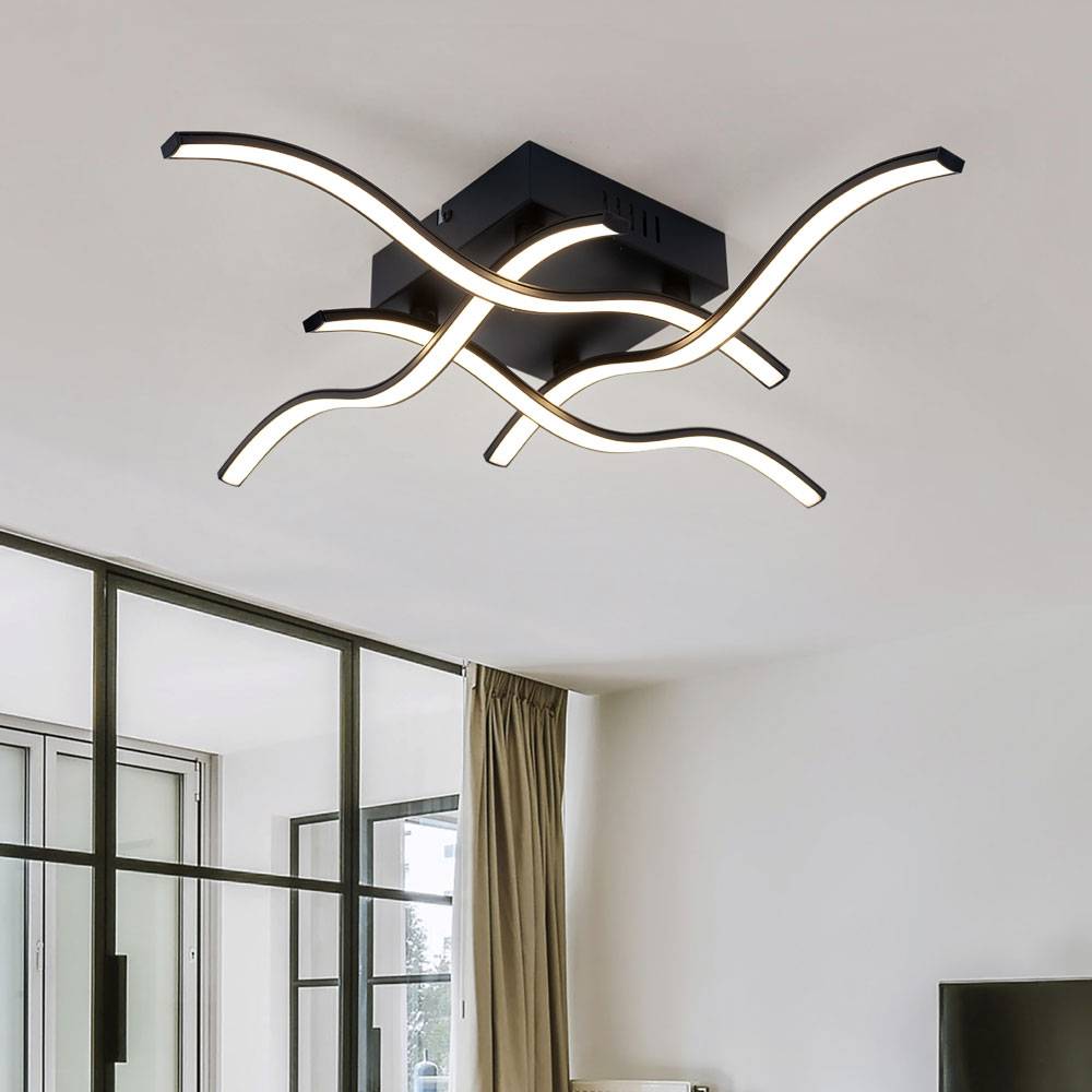 Deckenleuchte im Wellen Design Deckenlampe geschwungen, Stahl schwarz Kunststoff klar, 19 Watt LED 1920 Lumen warmweiß, Wohnzimmer Schlafzimmer Flur
