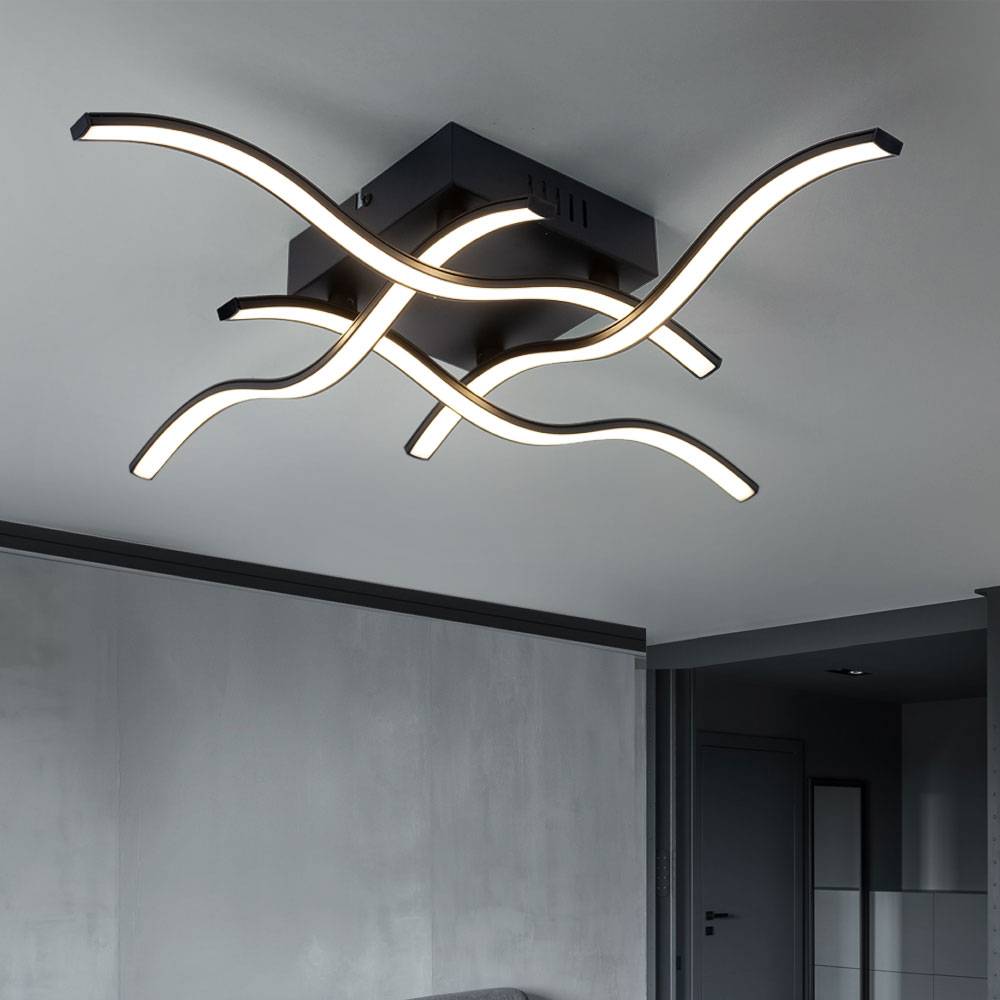 Deckenleuchte im Wellen Design Deckenlampe geschwungen, Stahl schwarz Kunststoff klar, 19 Watt LED 1920 Lumen warmweiß, Wohnzimmer Schlafzimmer Flur