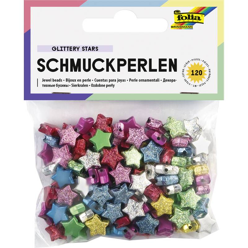 folia Schmuckperlen "Glittery Stars", glatt/geprägt