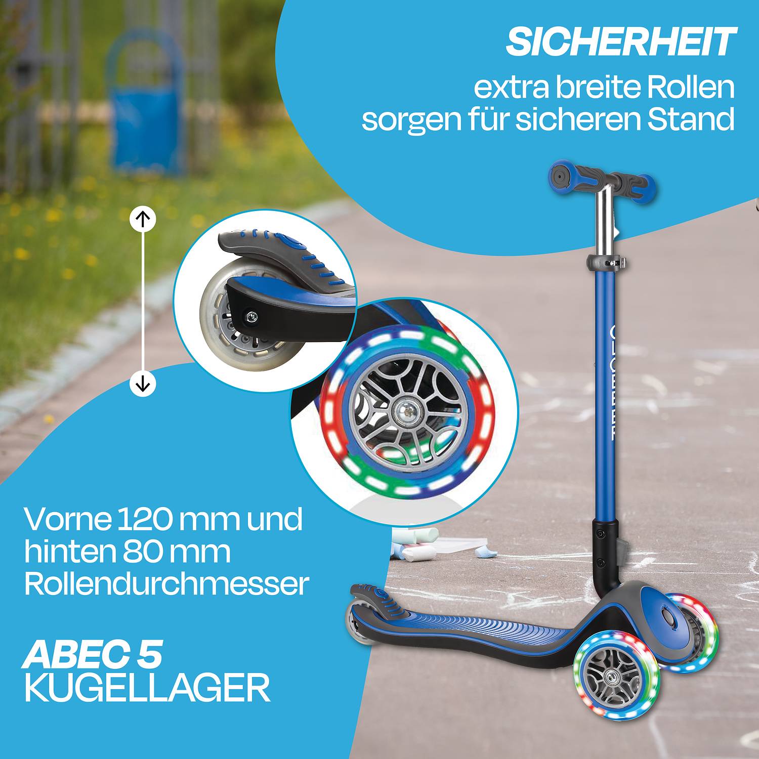GLOBBER ELITE DELUXE LIGHTS dunkelblau, mit Leuchtrollen