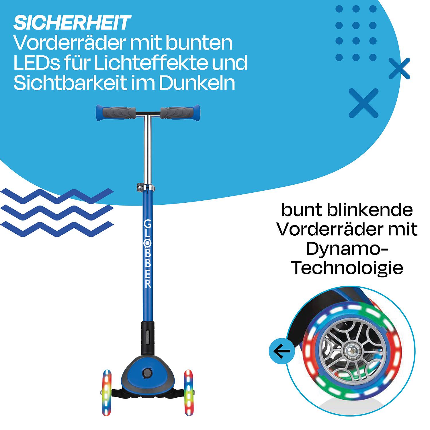 GLOBBER ELITE DELUXE LIGHTS dunkelblau, mit Leuchtrollen