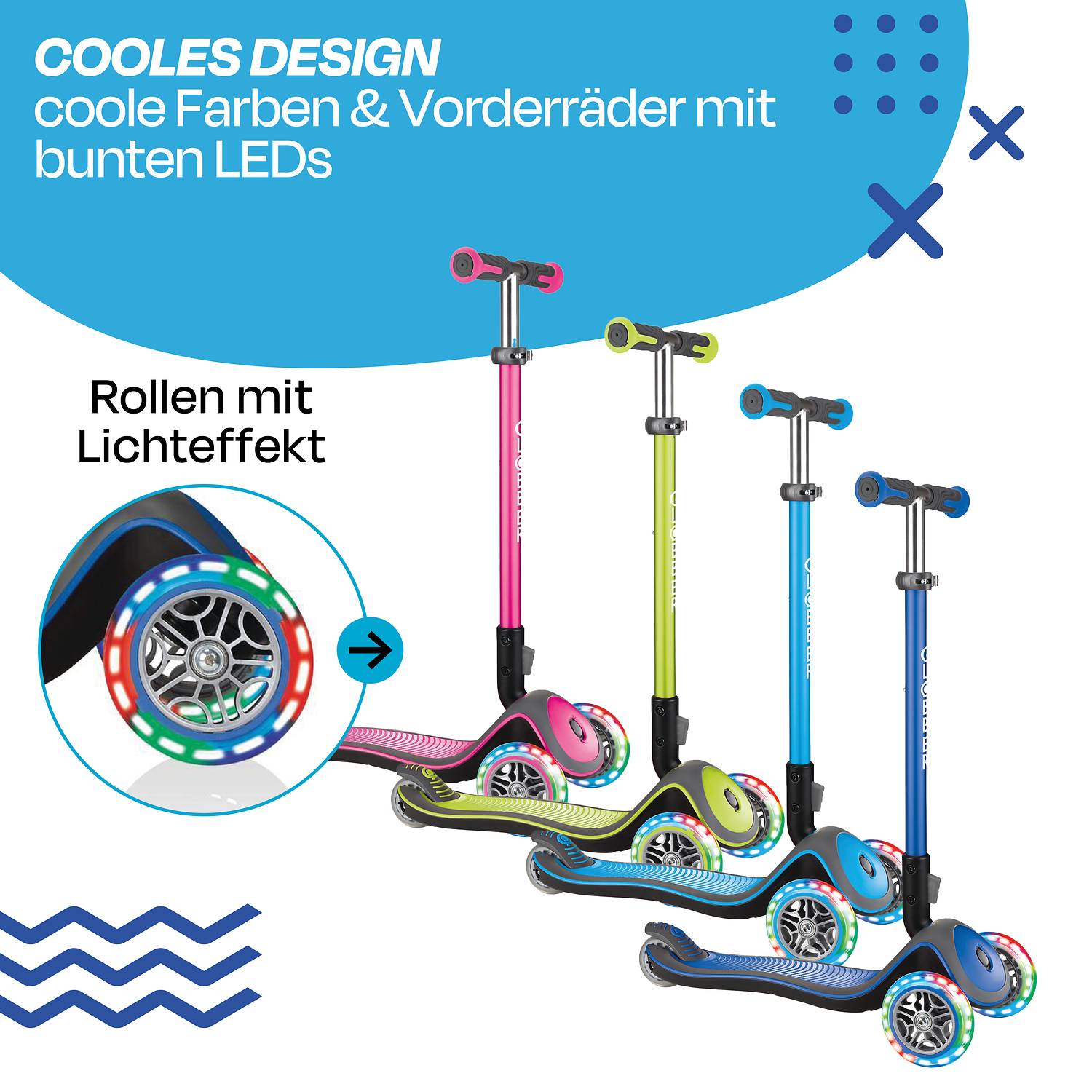 GLOBBER ELITE DELUXE LIGHTS dunkelblau, mit Leuchtrollen