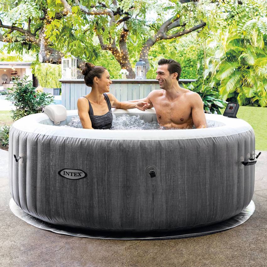 INTEX 28440 - Whirlpool - PureSPA Bubble »Greywood Deluxe« (Ø196cm) + Kunststoffsitz & Dosierspender