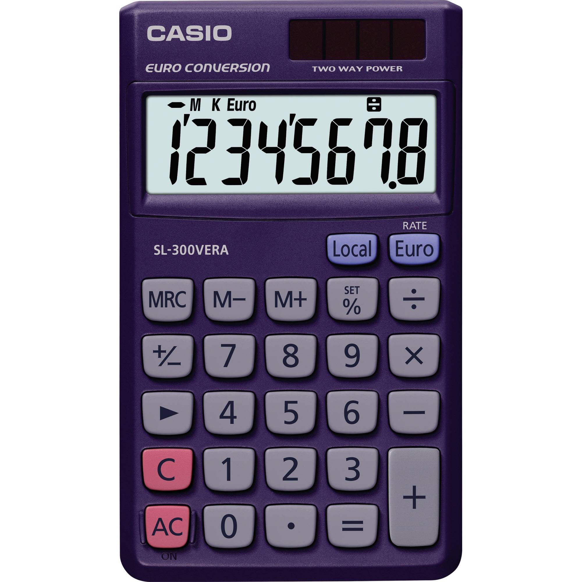 Casio SL-300VERA, Tasche, Display-Rechner, 8 Ziffern, Batterie/Solar, Violett