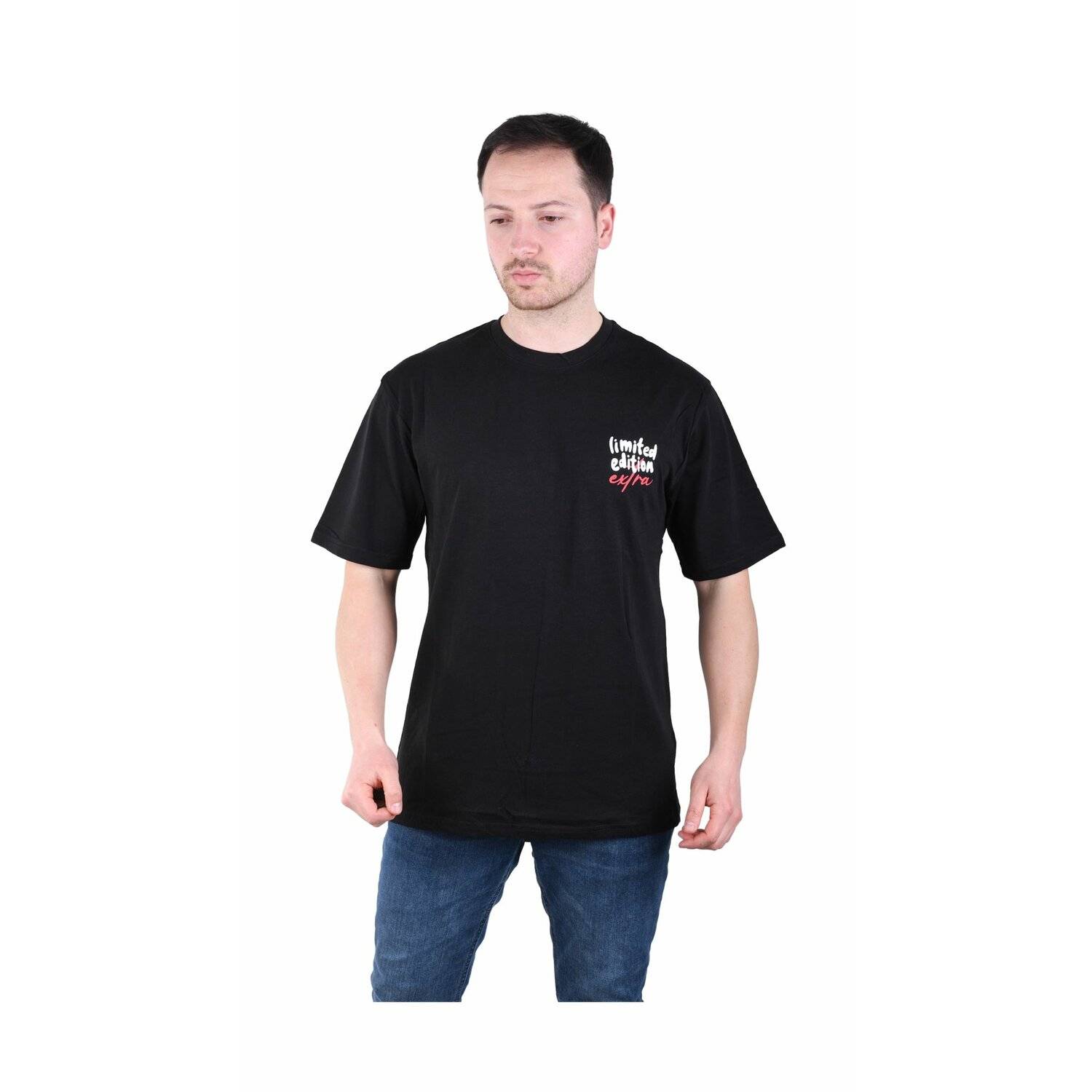 Oversize Herren T-Shirt Basic Long Tee Designer Shirt Basic Tee Sommer TS-5001 S Schwarz