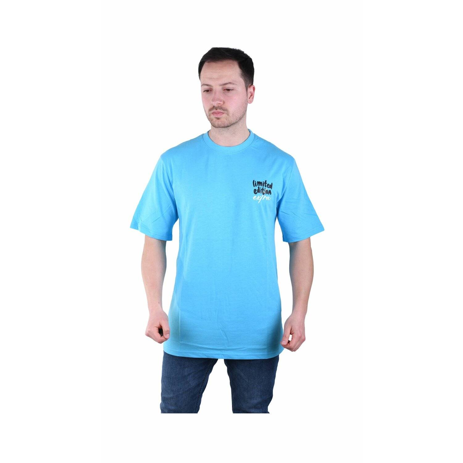 Oversize Herren T-Shirt Basic Long Tee Designer Shirt Basic Tee Sommer TS-5001 S Blau