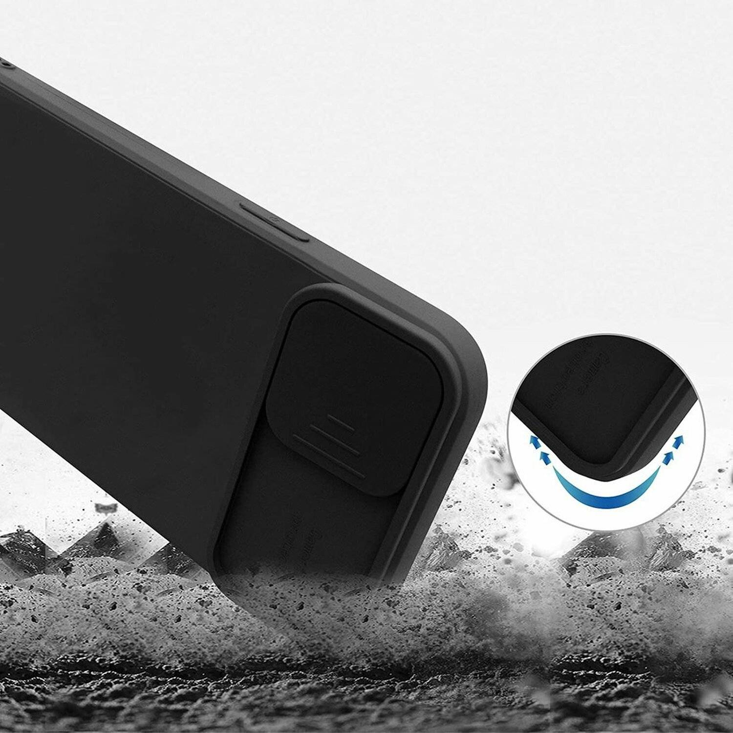 CamShield Silikon Cover Case Slim Handyhülle Schutzhülle mit Kameraschutz Kameraabdeckung für Vivo Y20s Schwarz