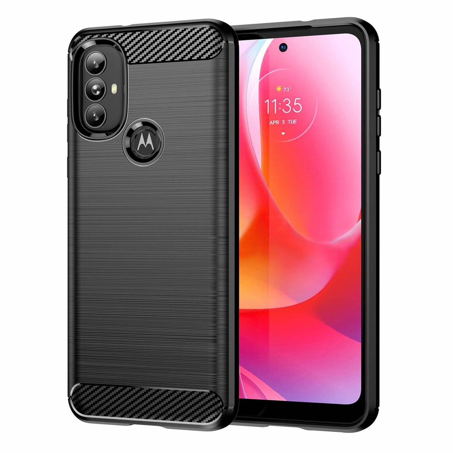 Silikon Hülle Carbon für Motorola Moto G Power 2022 TPU Case Soft Handyhülle Cover Schutzhülle Schwarz