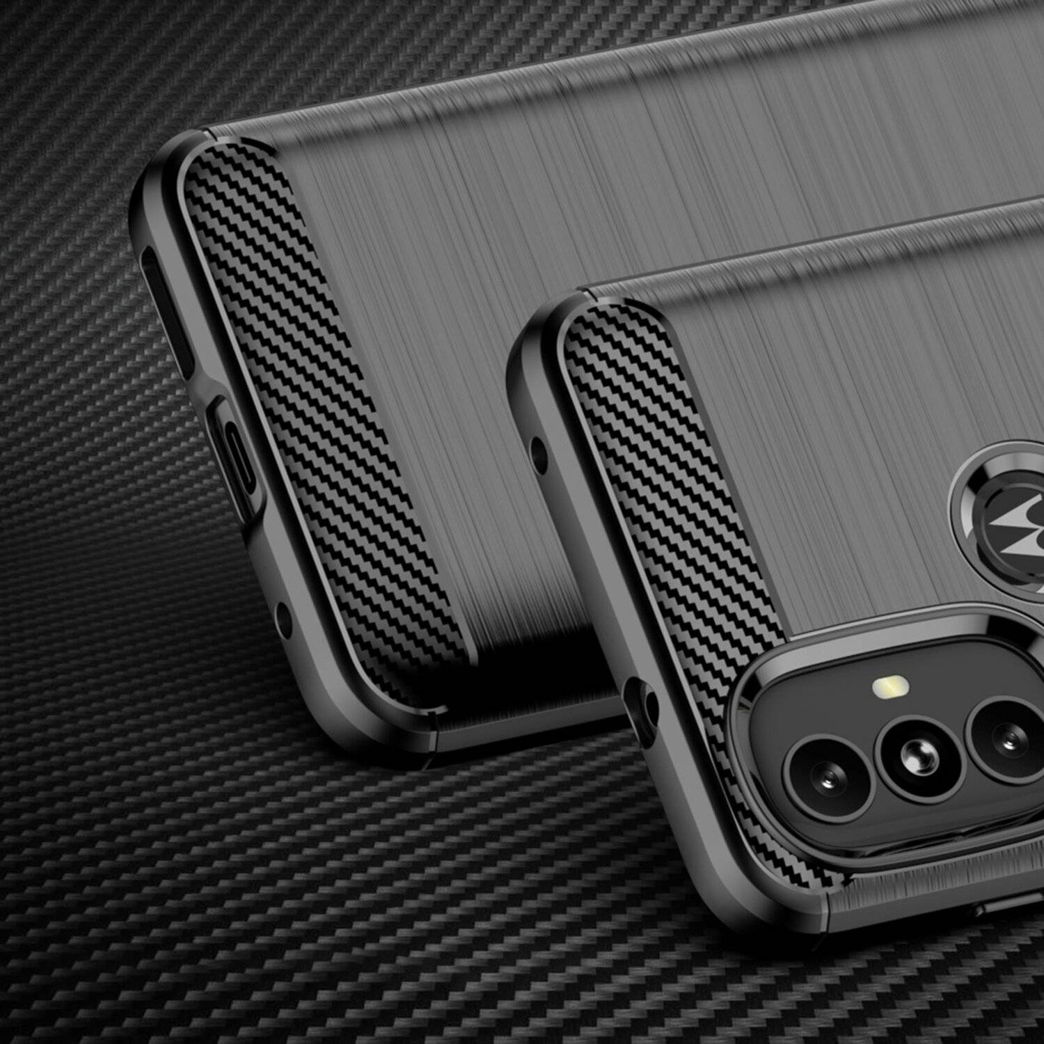 Silikon Hülle Carbon für Motorola Moto G Power 2022 TPU Case Soft Handyhülle Cover Schutzhülle Schwarz