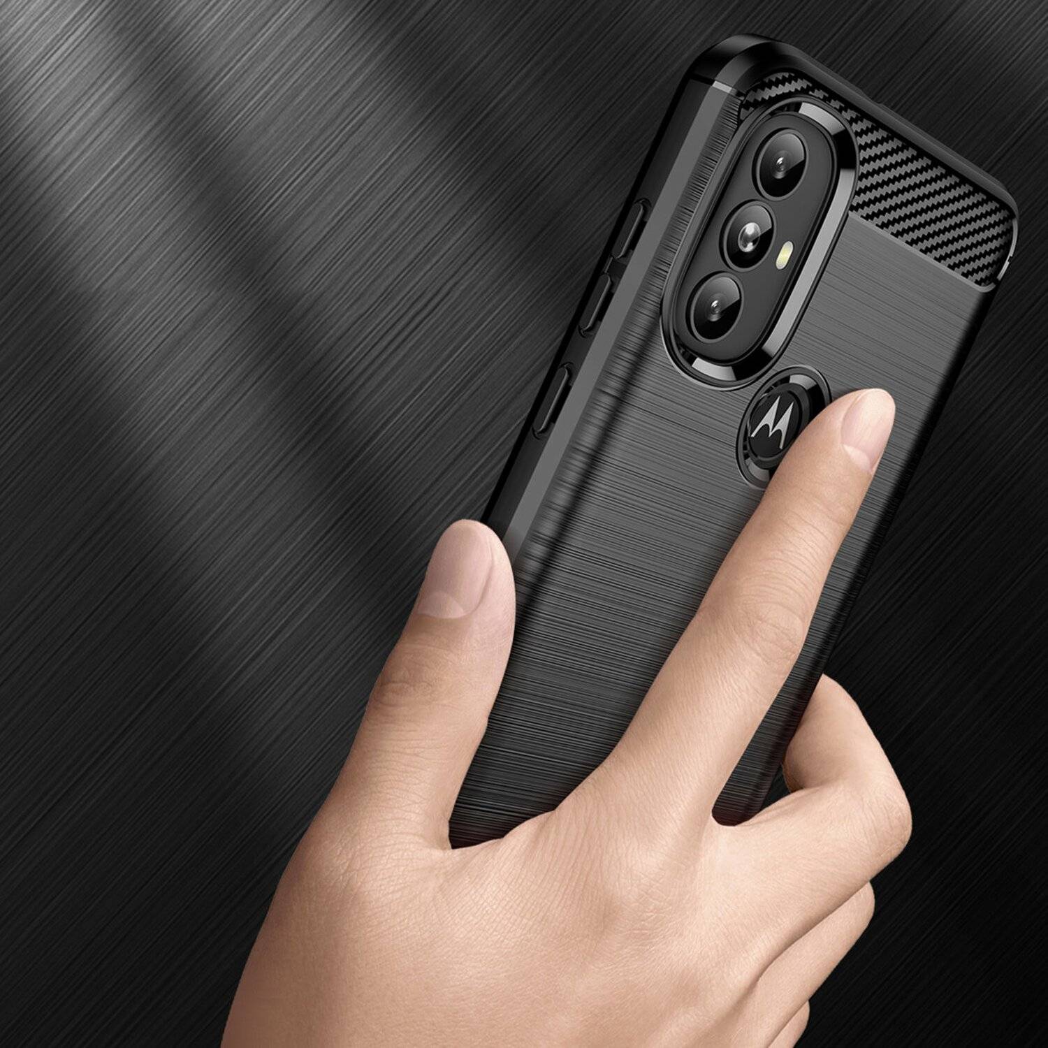 Silikon Hülle Carbon für Motorola Moto G Power 2022 TPU Case Soft Handyhülle Cover Schutzhülle Schwarz
