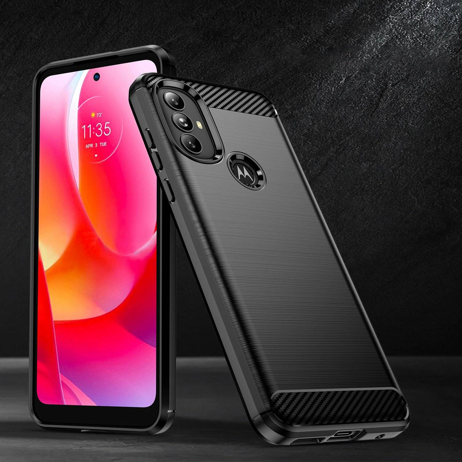 Silikon Hülle Carbon für Motorola Moto G Power 2022 TPU Case Soft Handyhülle Cover Schutzhülle Schwarz