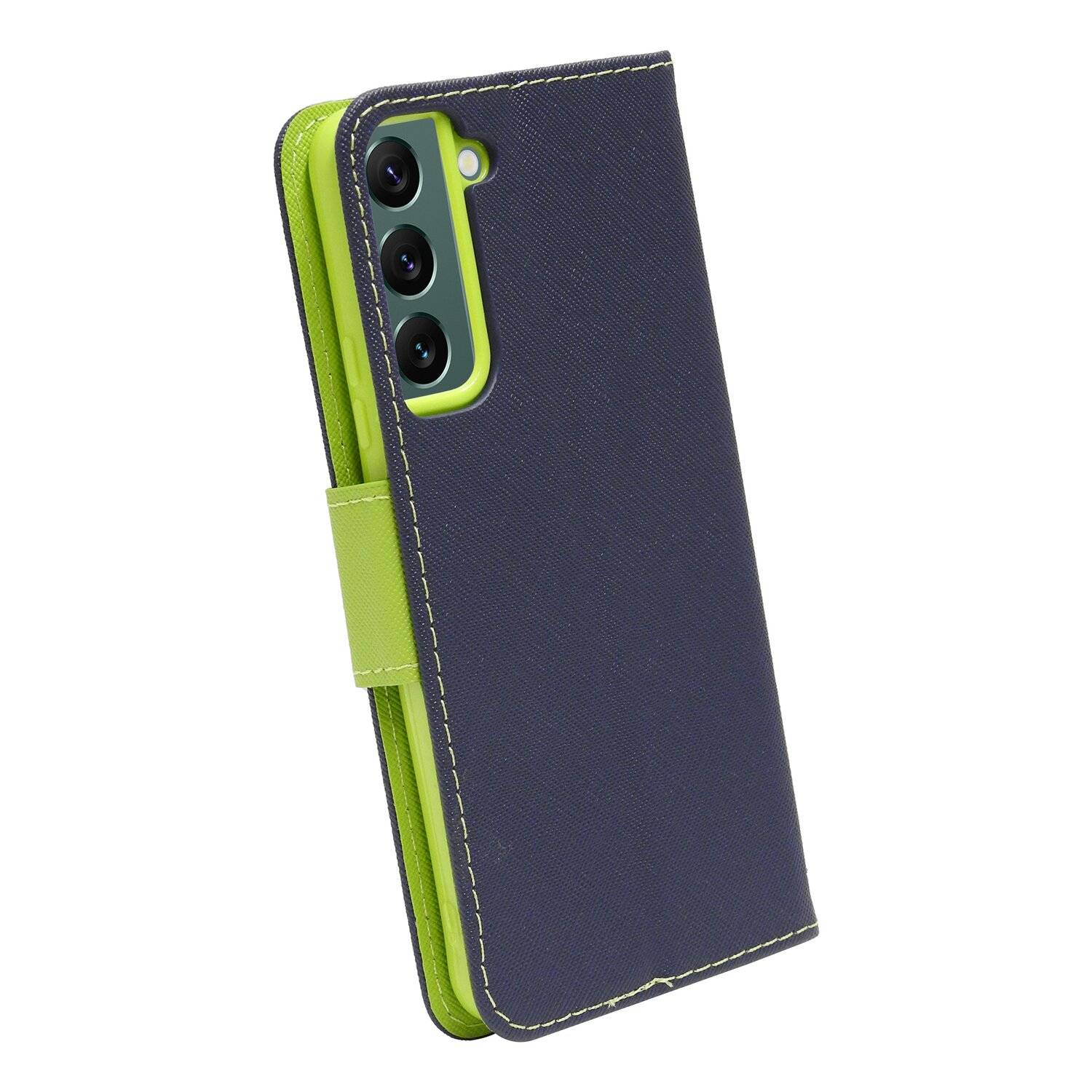 Buch Tasche "Fancy" für SAMSUNG GALAXY S22 PLUS Handy Hülle Etui Schutzhülle mit Standfunktion, Kartenfach Blau-Grün