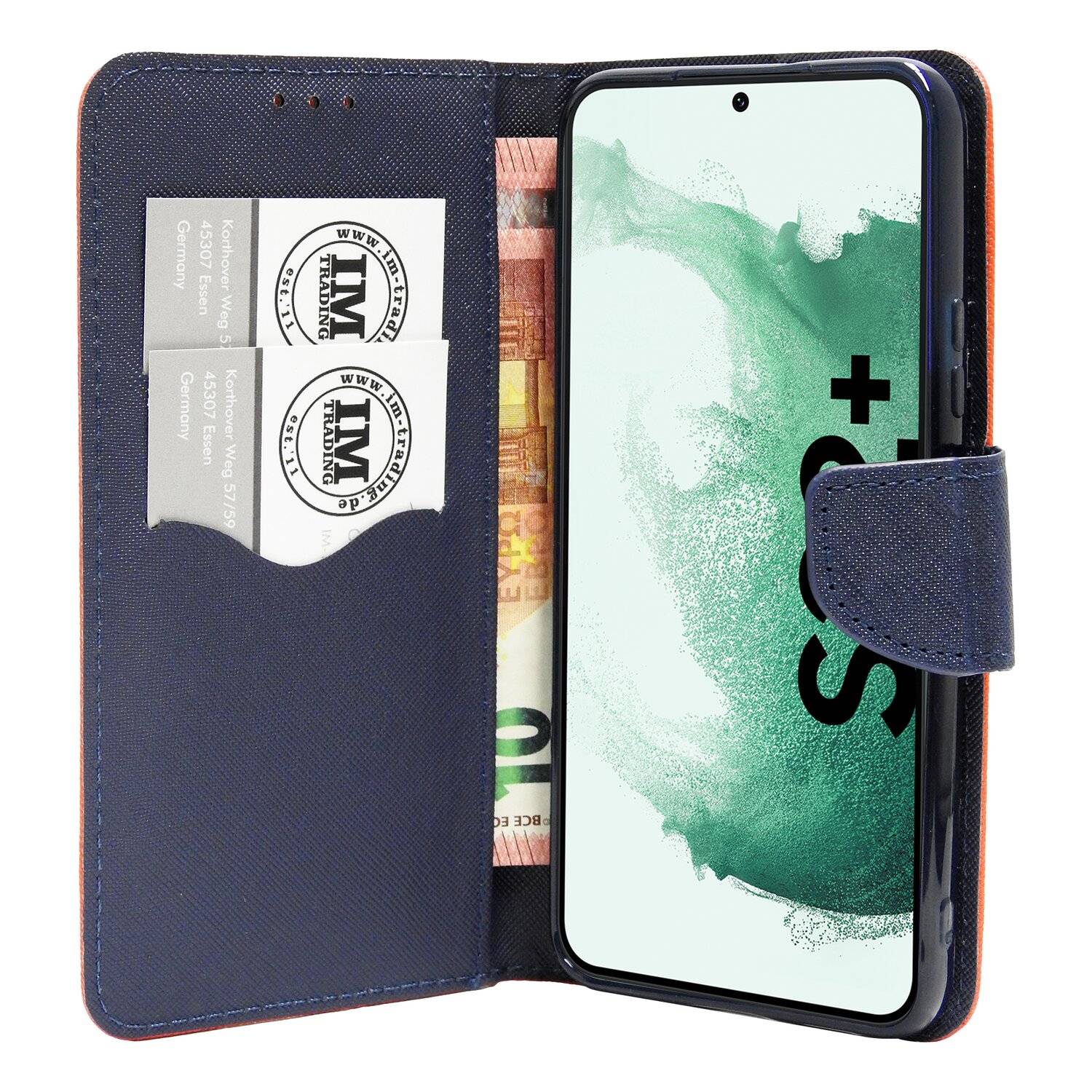 Buch Tasche "Fancy" für SAMSUNG GALAXY S22 PLUS Handy Hülle Etui Schutzhülle mit Standfunktion, Kartenfach Rot-Blau