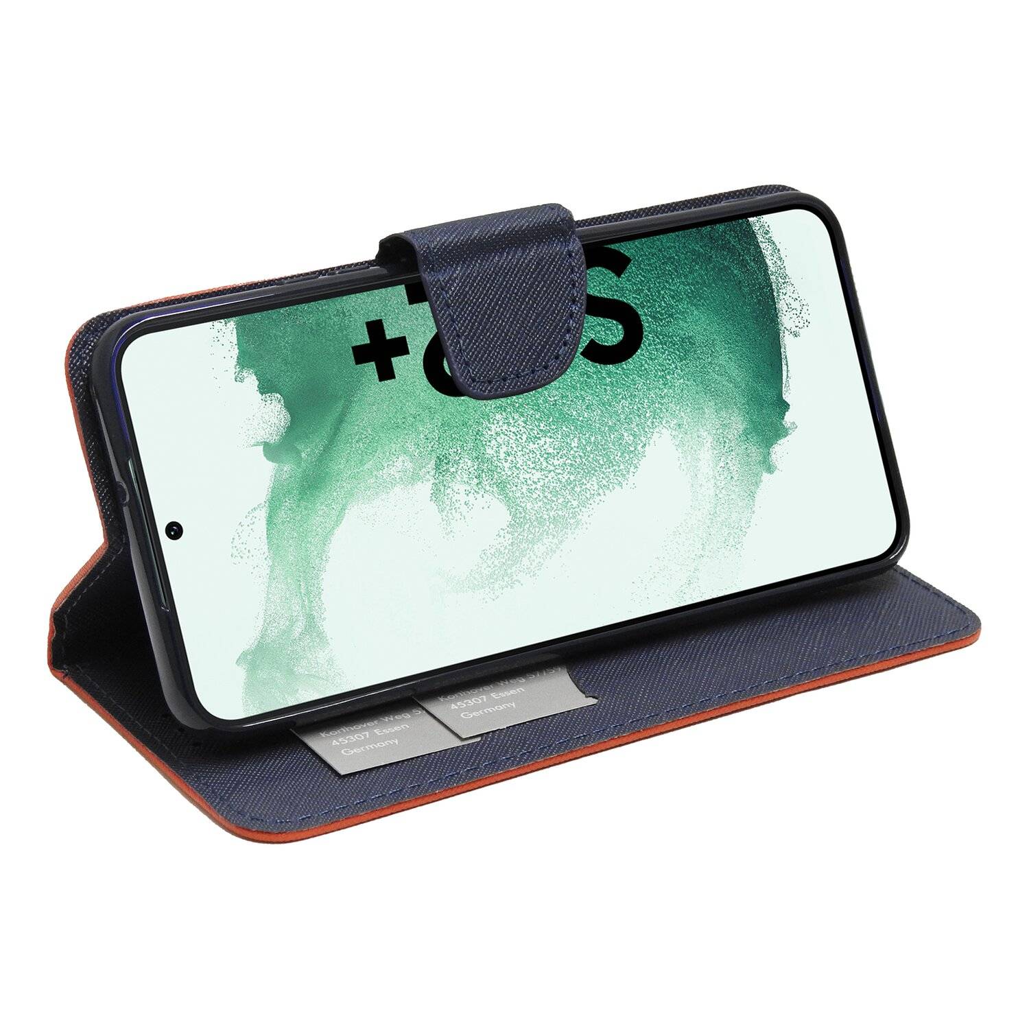 Buch Tasche "Fancy" für SAMSUNG GALAXY S22 PLUS Handy Hülle Etui Schutzhülle mit Standfunktion, Kartenfach Rot-Blau