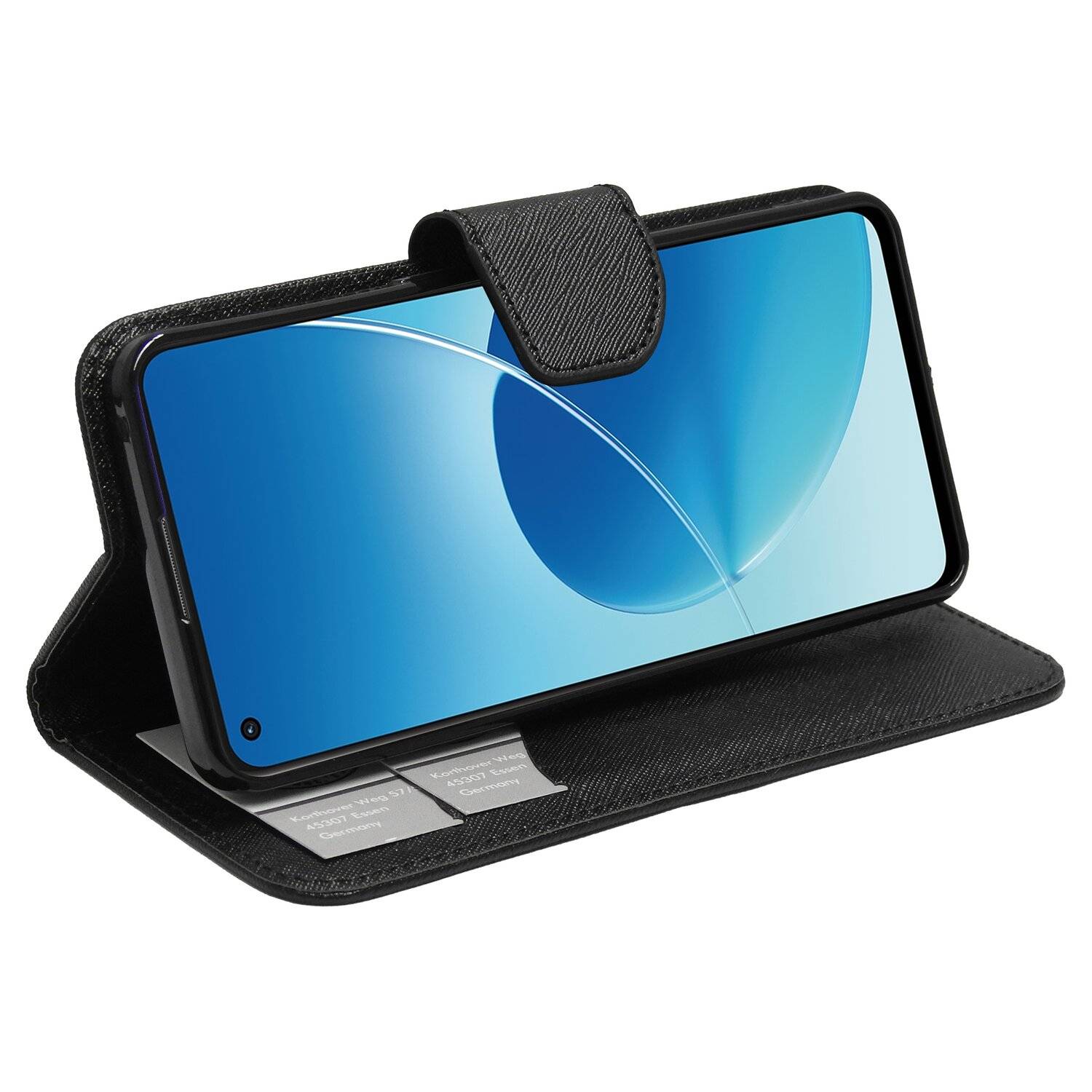 Buch Tasche "Fancy" für OPPO Reno6 5G Handy Hülle Etui Brieftasche Schutzhülle mit Standfunktion, Kartenfach Schwarz