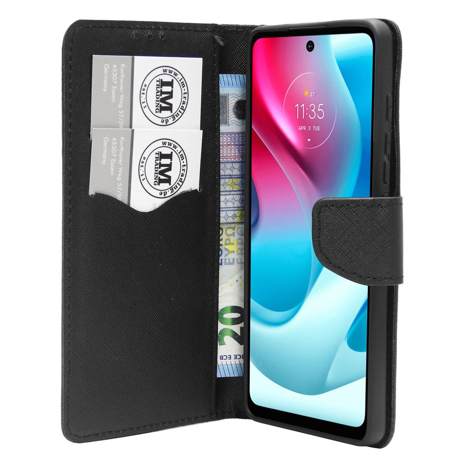 Buch Tasche "Fancy" für Motorola Moto G60s Handy Hülle Brieftasche Schutzhülle mit Standfunktion, Kartenfach Schwarz