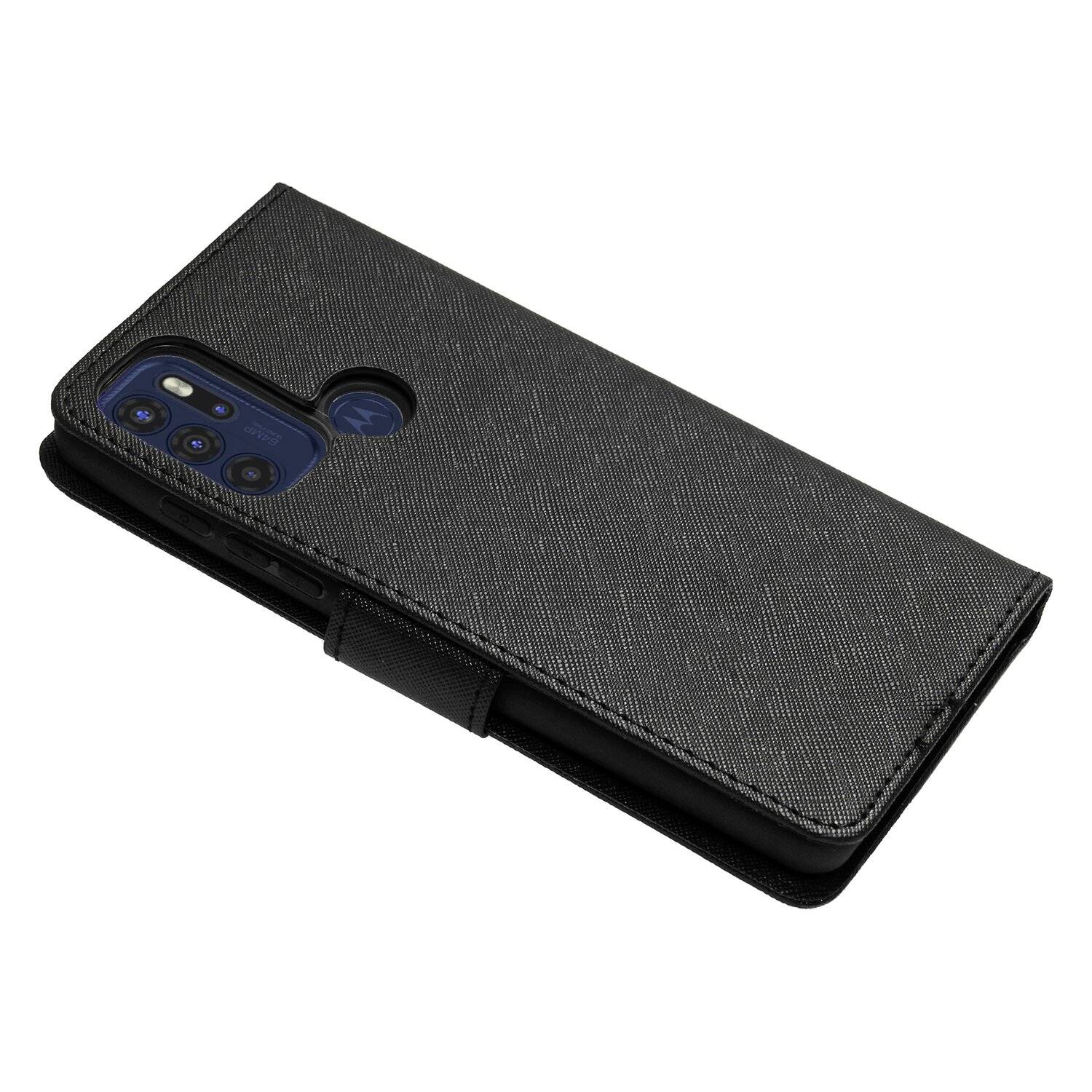 Buch Tasche "Fancy" für Motorola Moto G60s Handy Hülle Brieftasche Schutzhülle mit Standfunktion, Kartenfach Schwarz