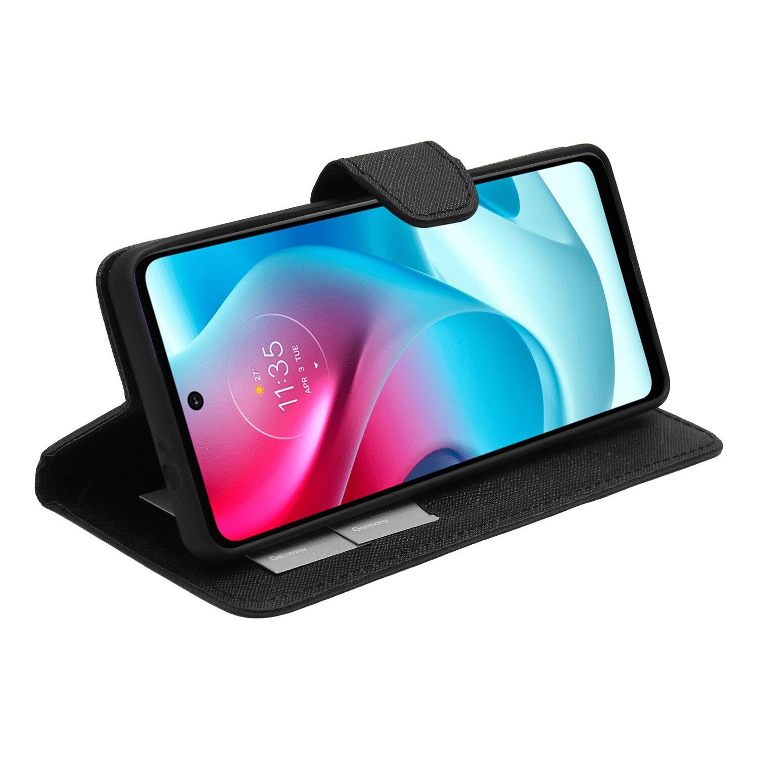Buch Tasche "Fancy" für Motorola Moto G60s Handy Hülle Brieftasche Schutzhülle mit Standfunktion, Kartenfach Schwarz
