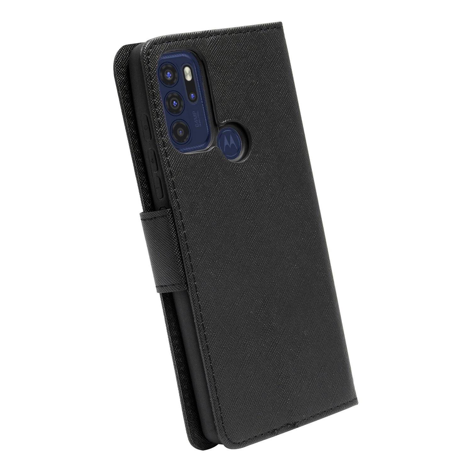 Buch Tasche "Fancy" für Motorola Moto G60s Handy Hülle Brieftasche Schutzhülle mit Standfunktion, Kartenfach Schwarz