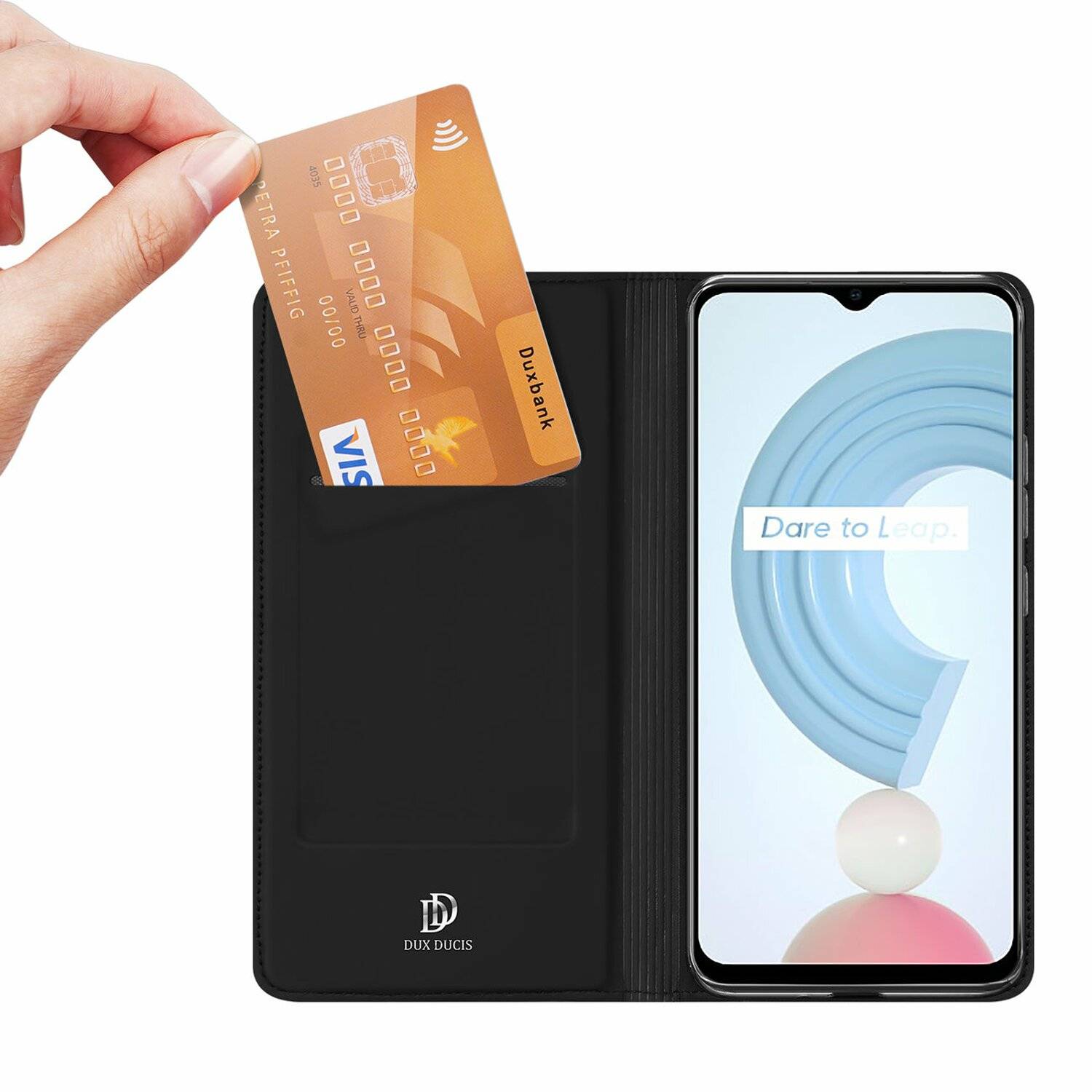 Buch Tasche "Dux Ducis" für Realme C21Y Handy Hülle Etui Brieftasche Schutzhülle mit Standfunktion, Kartenfach schwarz