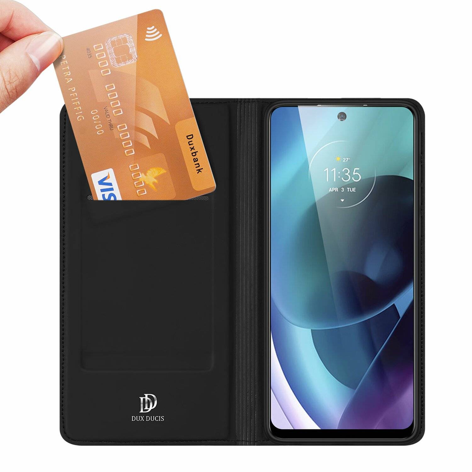 Buch Tasche "Dux Ducis" für Motorola Moto G71 5G Handy Hülle Etui Schutzhülle mit Standfunktion, Kartenfach schwarz