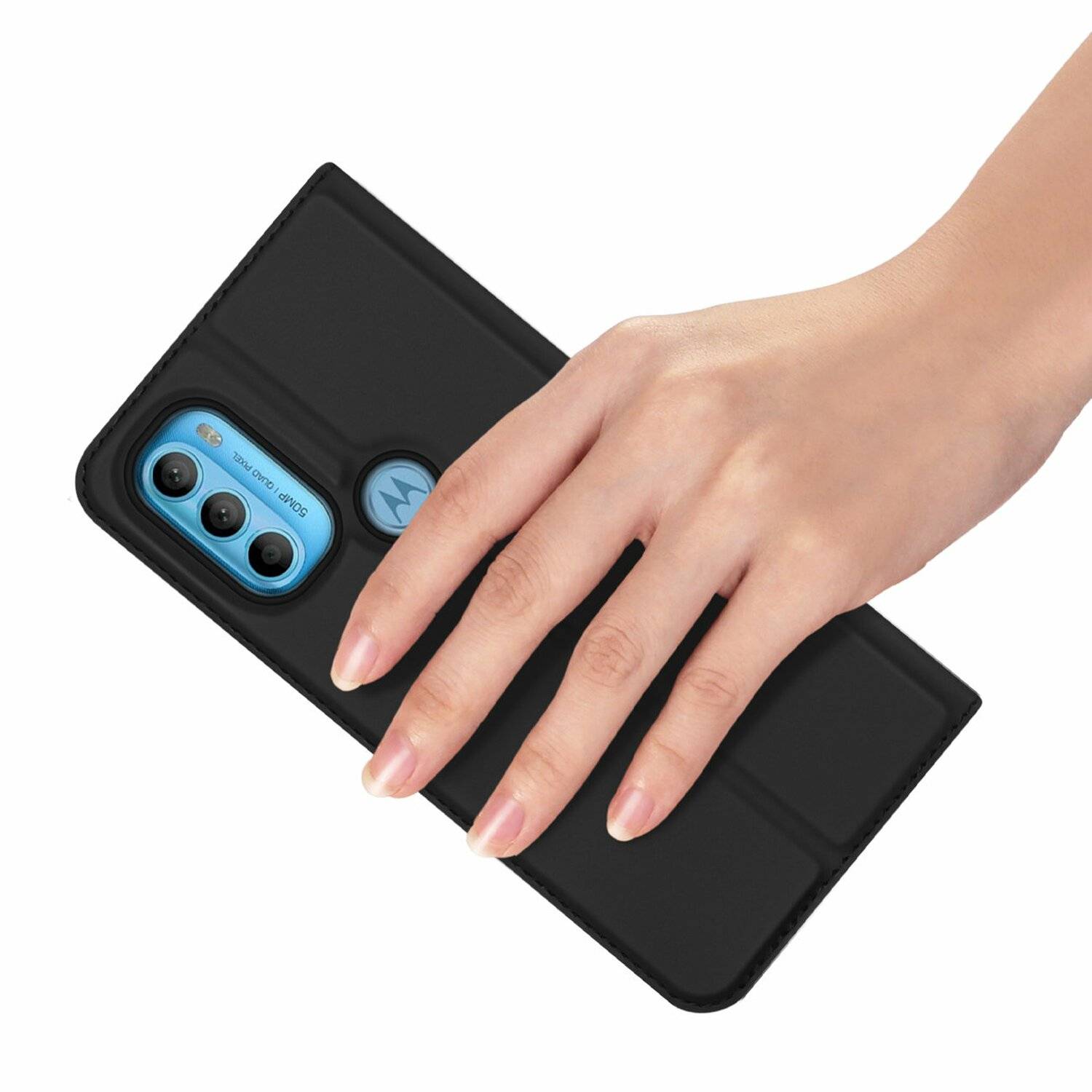 Buch Tasche "Dux Ducis" für Motorola Moto G71 5G Handy Hülle Etui Schutzhülle mit Standfunktion, Kartenfach schwarz