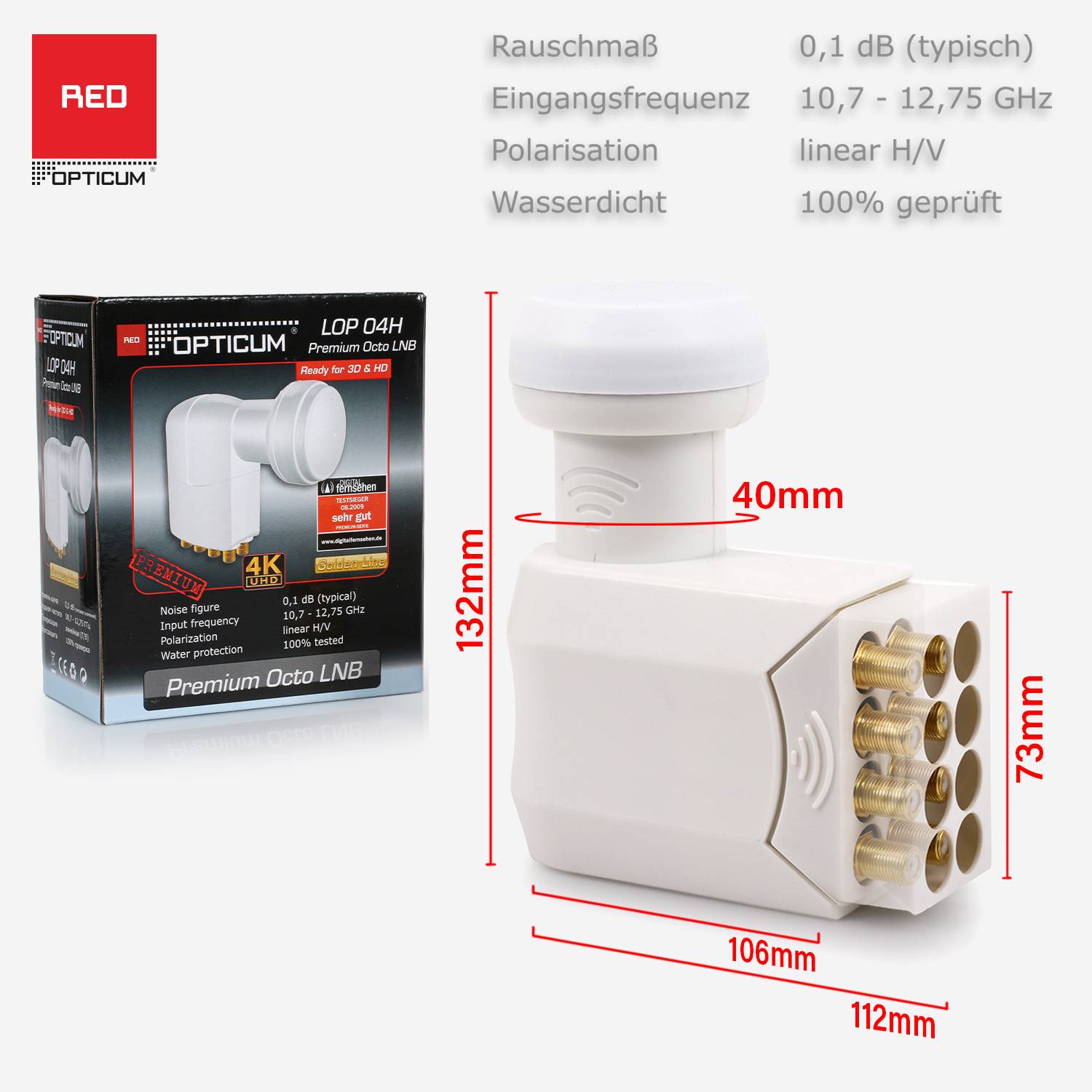 LOP 04H Octo LNB I hitze- & kältebeständiges LNB 8-fach, 0.1dB Rauschmaß, ausziehbarer Wetterschutz