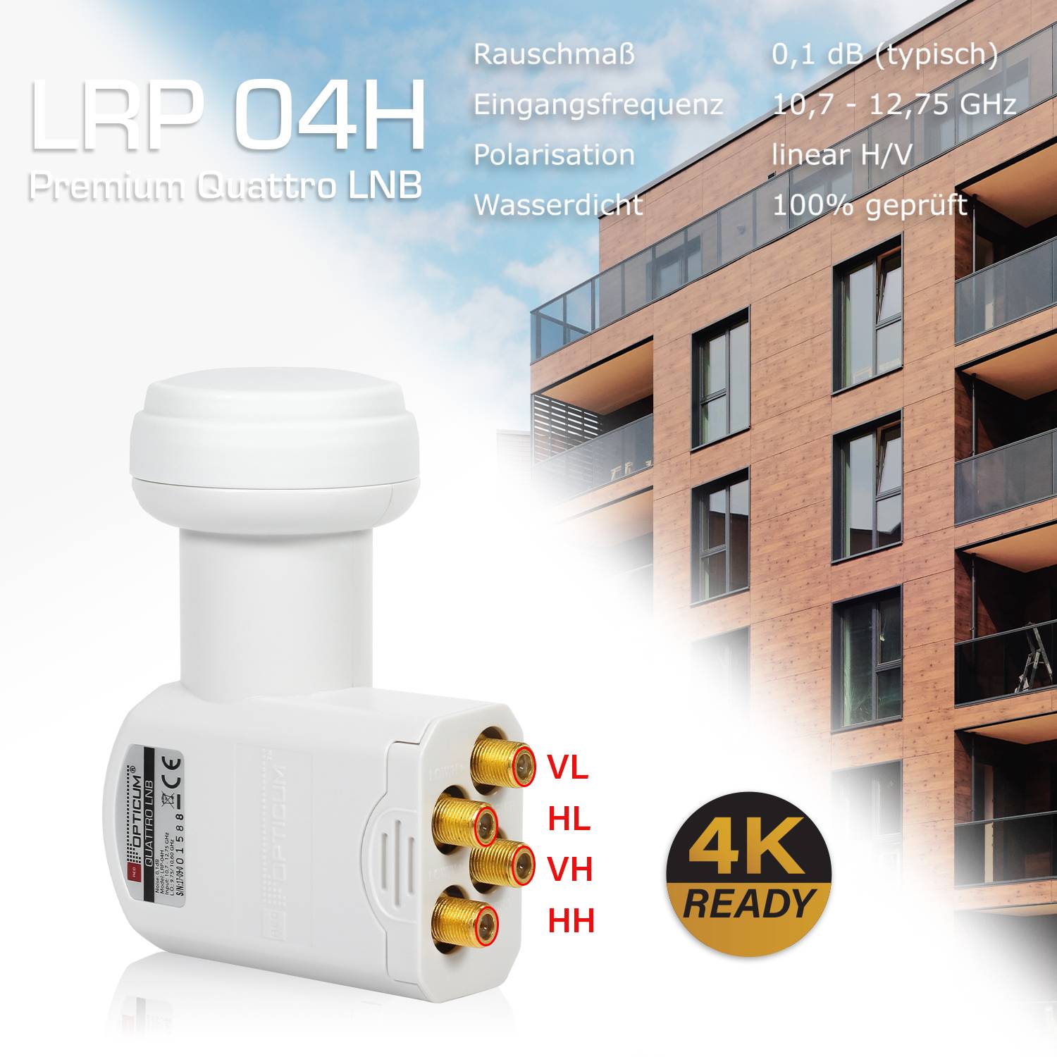 LRP 04H Quattro LNB I Witterungsbeständig LNB, 0.1dB, Wetterschutzkappe, Multischalter notwendig