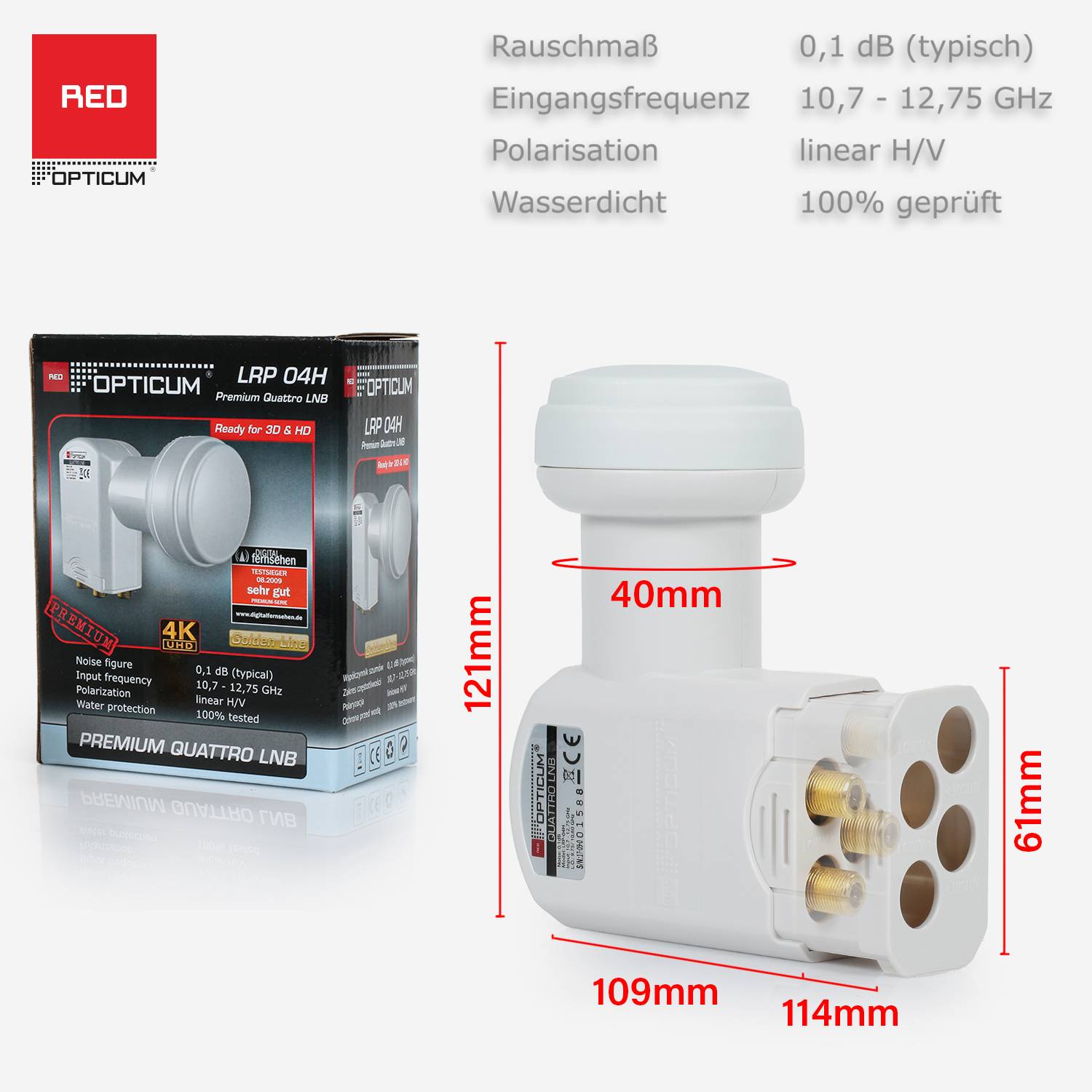 LRP 04H Quattro LNB I Witterungsbeständig LNB, 0.1dB, Wetterschutzkappe, Multischalter notwendig