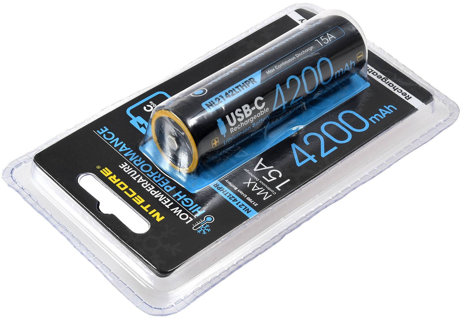 Nitecore Li-Ion Akku Typ 21700 NL2142LTHPR 4200mAh, mit USB, Niedertemperaturbeständig, 3,6V, Li-Ion