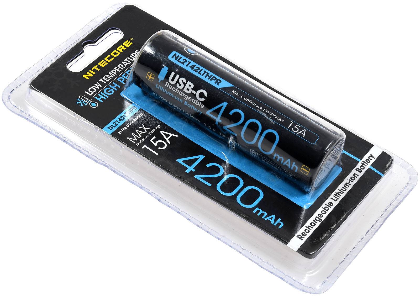 Nitecore Li-Ion Akku Typ 21700 NL2142LTHPR 4200mAh, mit USB, Niedertemperaturbeständig, 3,6V, Li-Ion