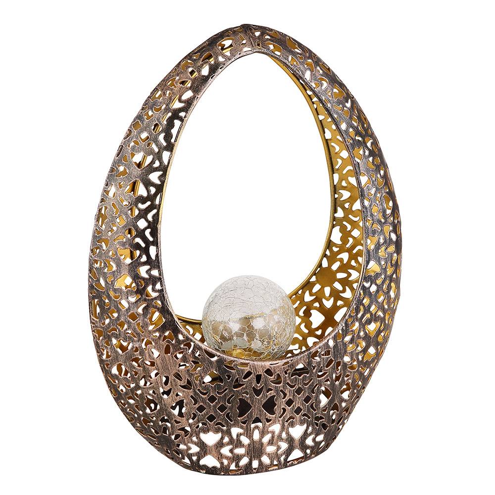 Orientalische Solarlampen für Außen Gartendeko Outdoor Balkon Deko, Dekorstanzungen Glaskugel bronze gold, 1x LED warmweiß, LxH 21,5 x 27,5 cm