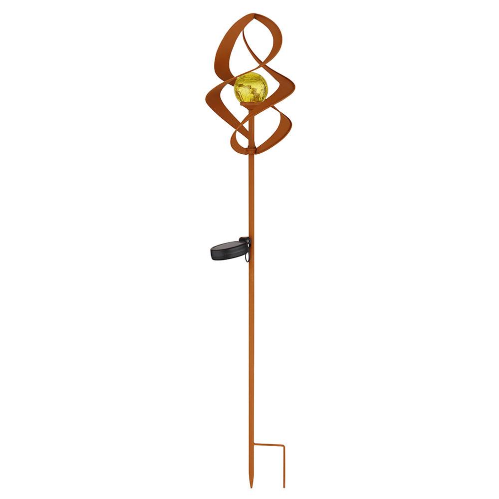 Solarlampen für außen Garten Steckleuchte IP44 Akku Solarleuchten Garten, Rotierend, Metall rostfarben Glas amber crackle, 1x LED 3000K, DxH 14,5x90