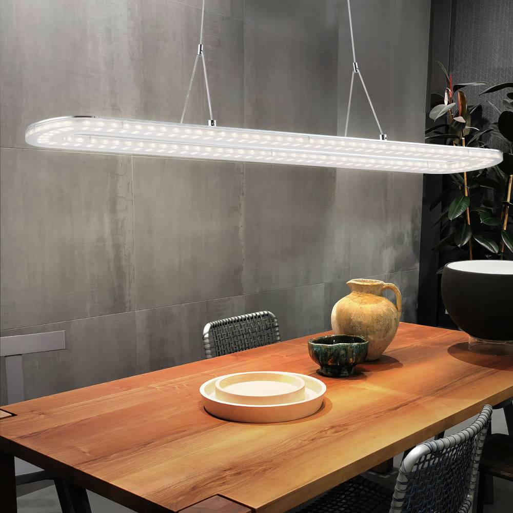 Hängelampe Pendelleuchte Esstischleuchte LED Wohnzimmerlampe Deckenleuchte chrom, Metall Acryl, 1x LED 18W 1260lm warmweiß, HxBxT 120x80x15 cm